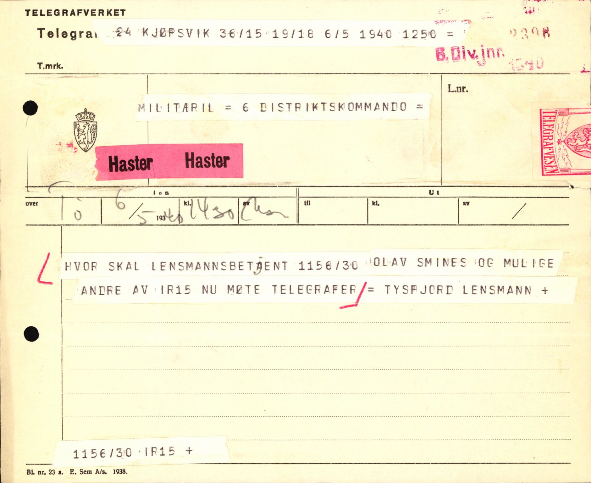 Forsvaret, Forsvarets krigshistoriske avdeling, AV/RA-RAFA-2017/Y/Yb/L0123: II-C-11-600  -  6. Divisjon med avdelinger, 1940, p. 419