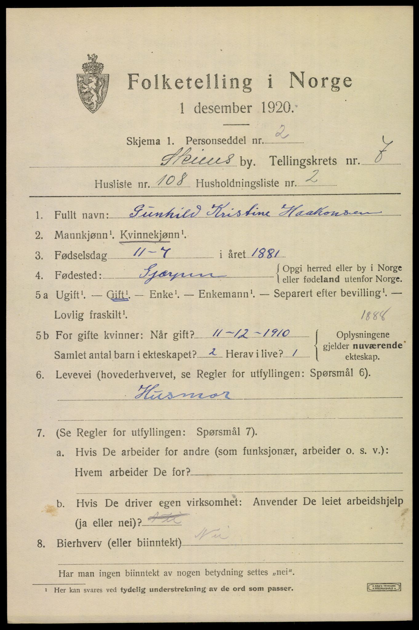 SAKO, 1920 census for Skien, 1920, p. 26760
