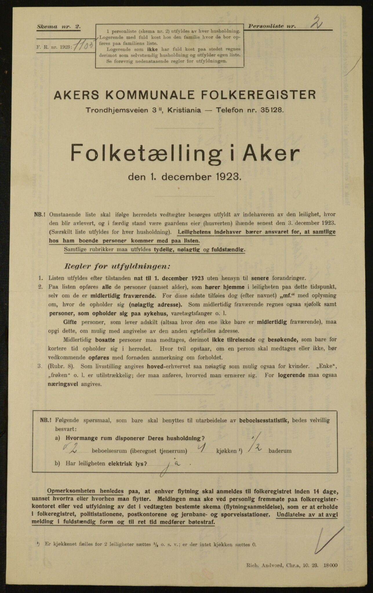 , Municipal Census 1923 for Aker, 1923, p. 29533