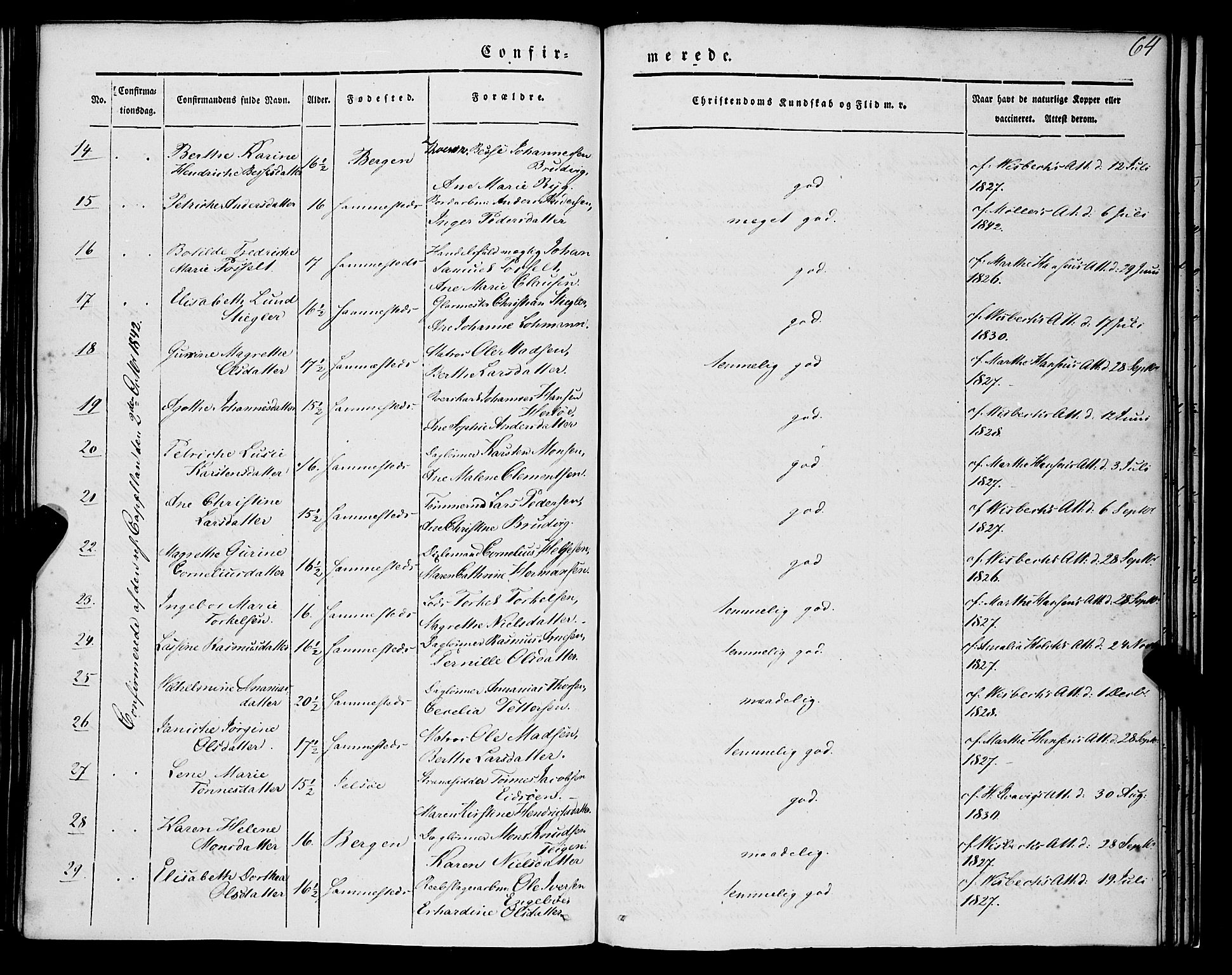 Nykirken Sokneprestembete, SAB/A-77101/H/Haa/L0022: Parish register (official) no. C 1, 1840-1851, p. 64