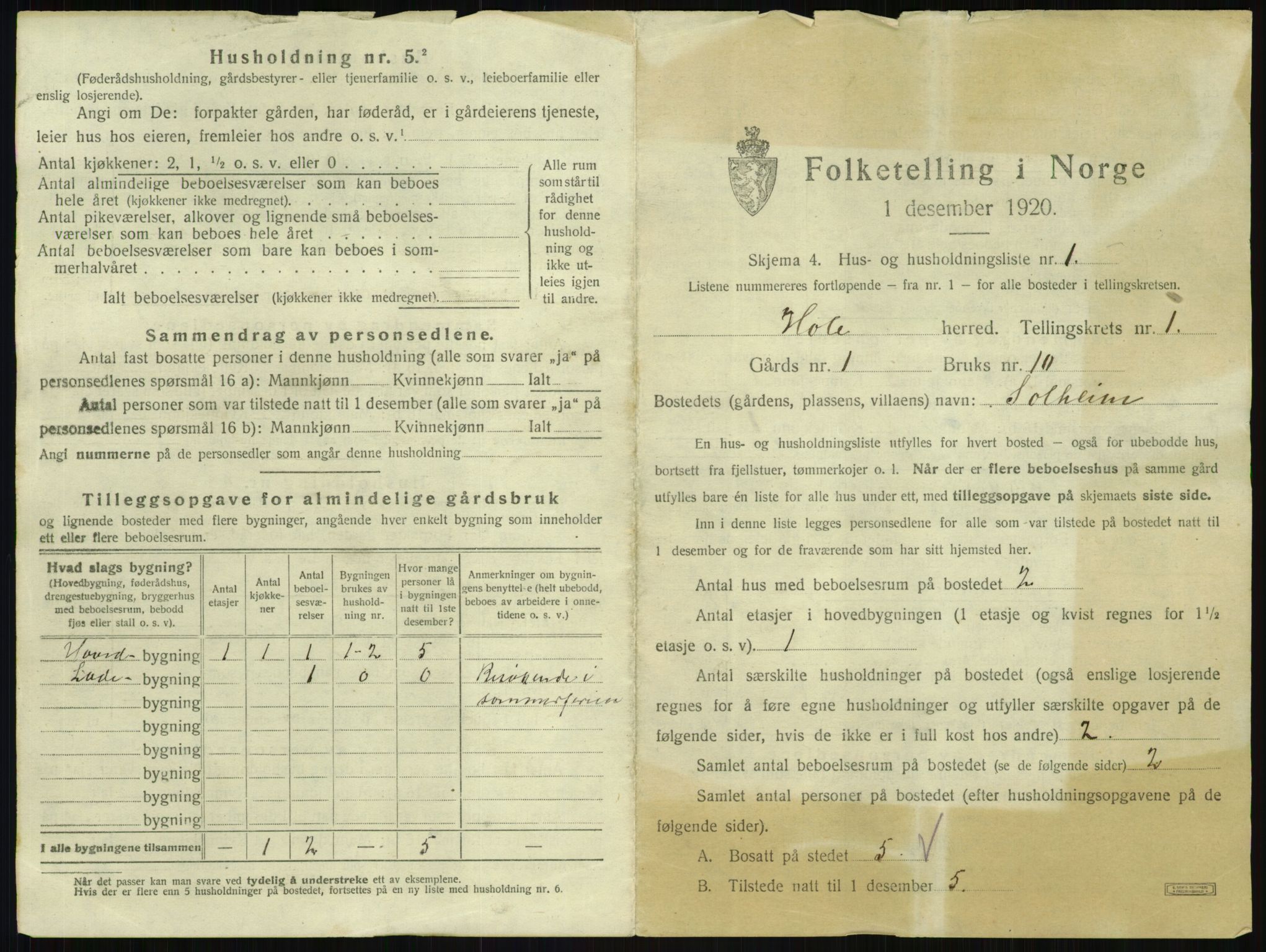 SAKO, 1920 census for Hole, 1920, p. 29