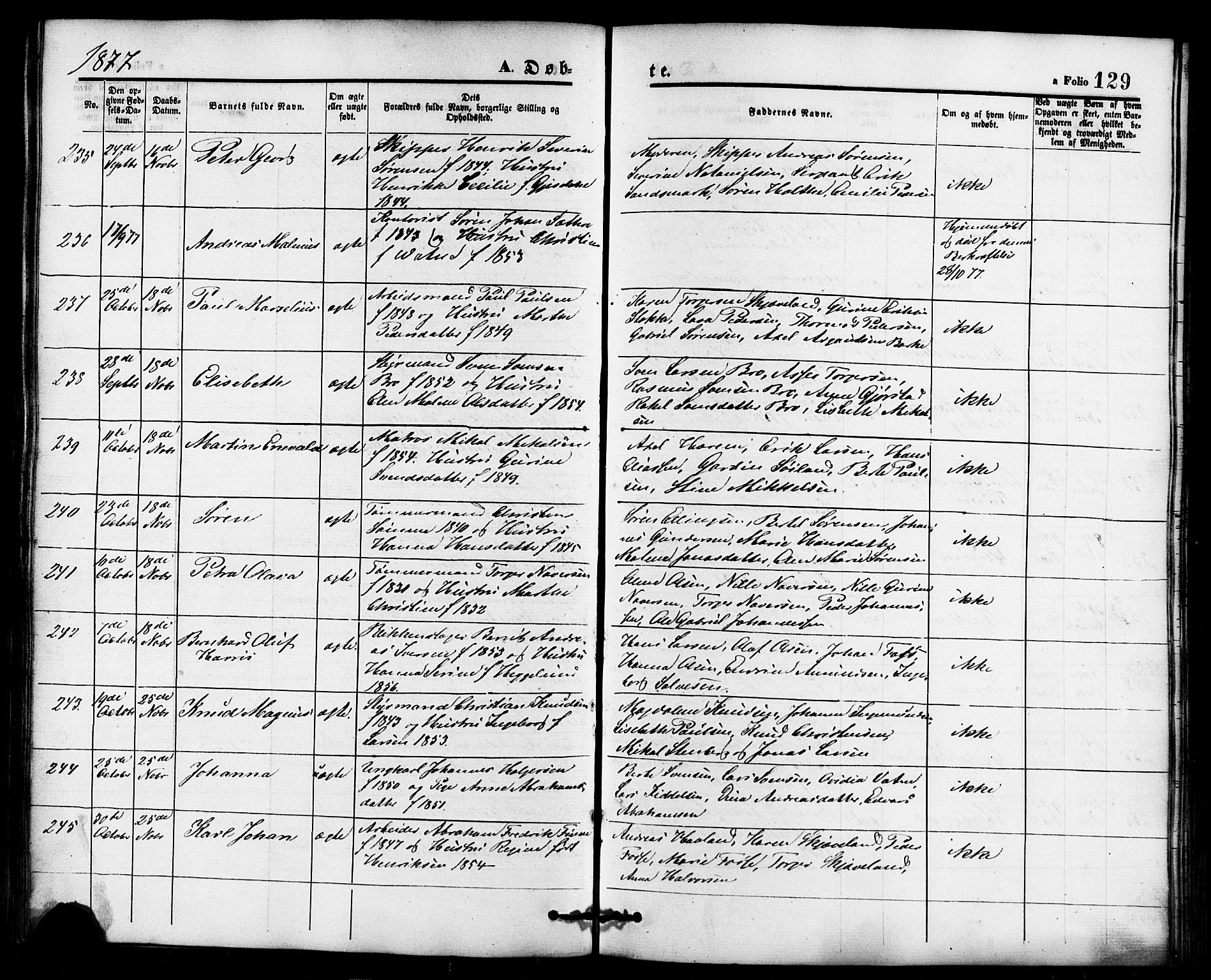 Domkirken sokneprestkontor, SAST/A-101812/001/30/30BB/L0013: Parish register (copy) no. B 13, 1871-1880, p. 129