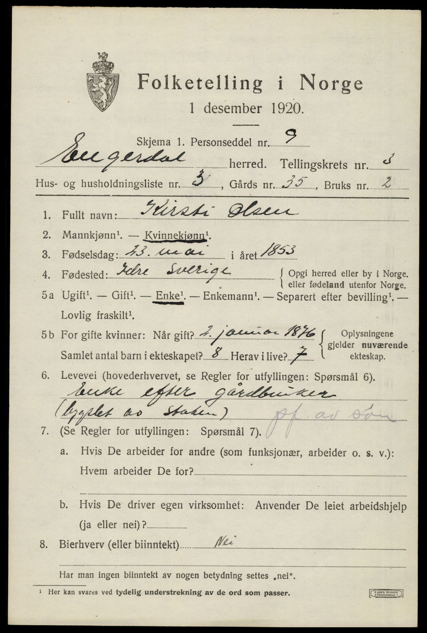 SAH, 1920 census for Engerdal, 1920, p. 1555