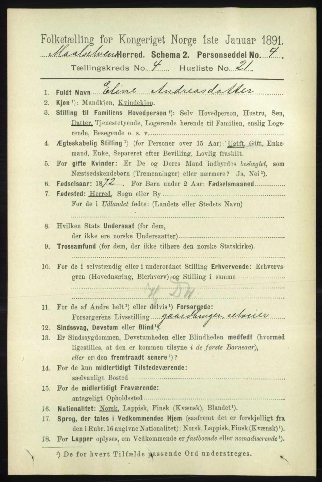 RA, 1891 census for 1924 Målselv, 1891, p. 1219