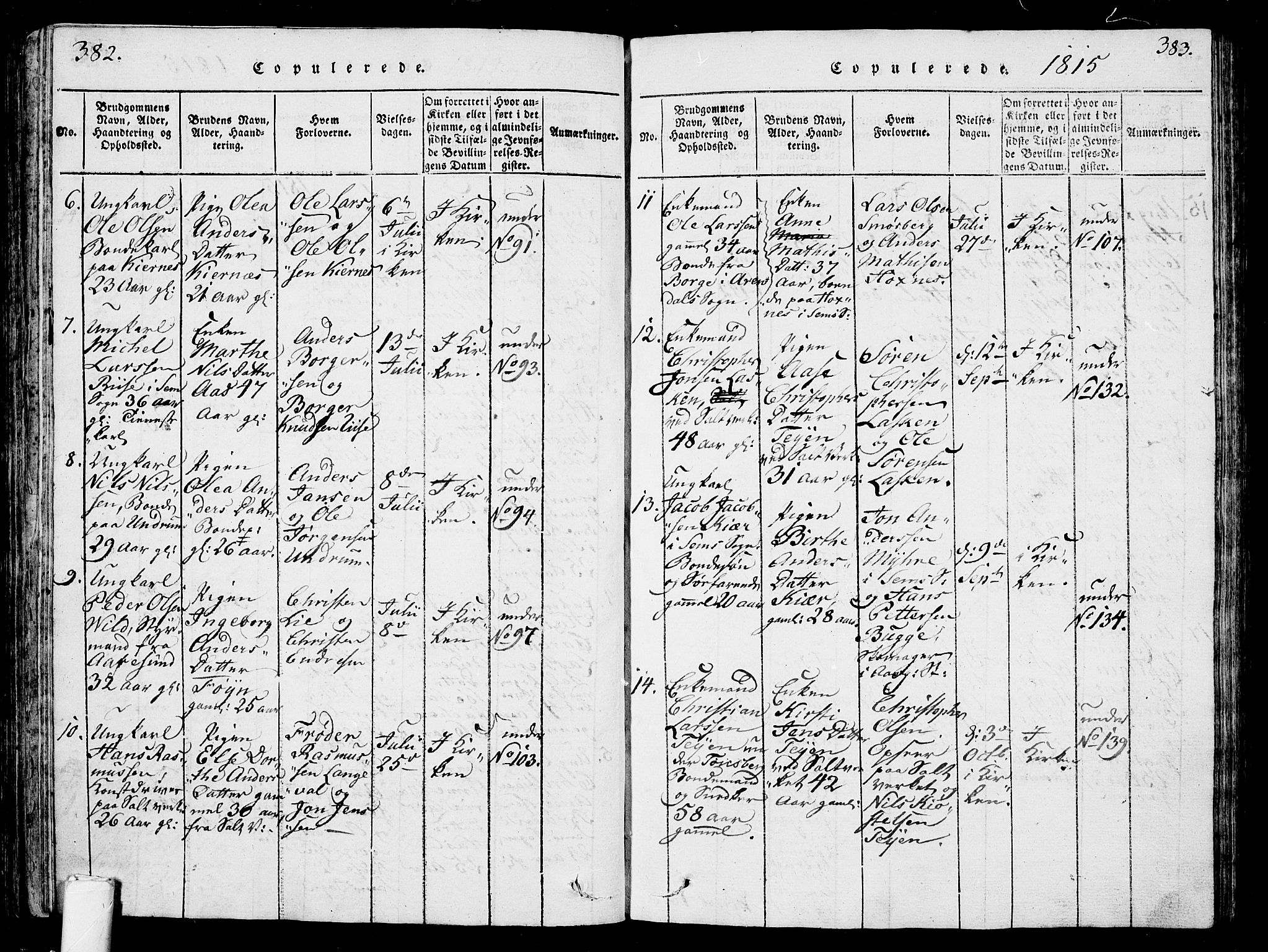 Sem kirkebøker, SAKO/A-5/G/Ga/L0001: Parish register (copy) no. I 1, 1814-1825, p. 382-383