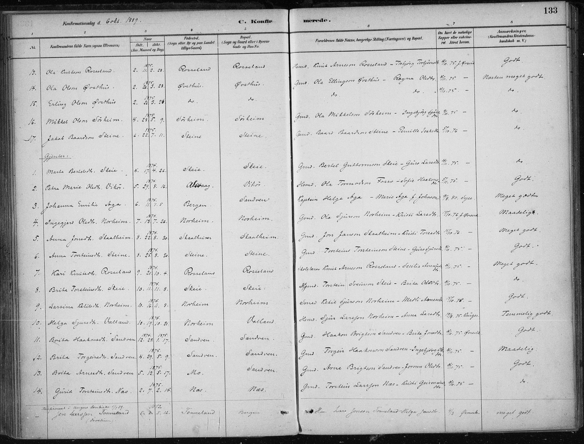 Kvam sokneprestembete, AV/SAB-A-76201/H/Haa: Parish register (official) no. B  1, 1880-1908, p. 133