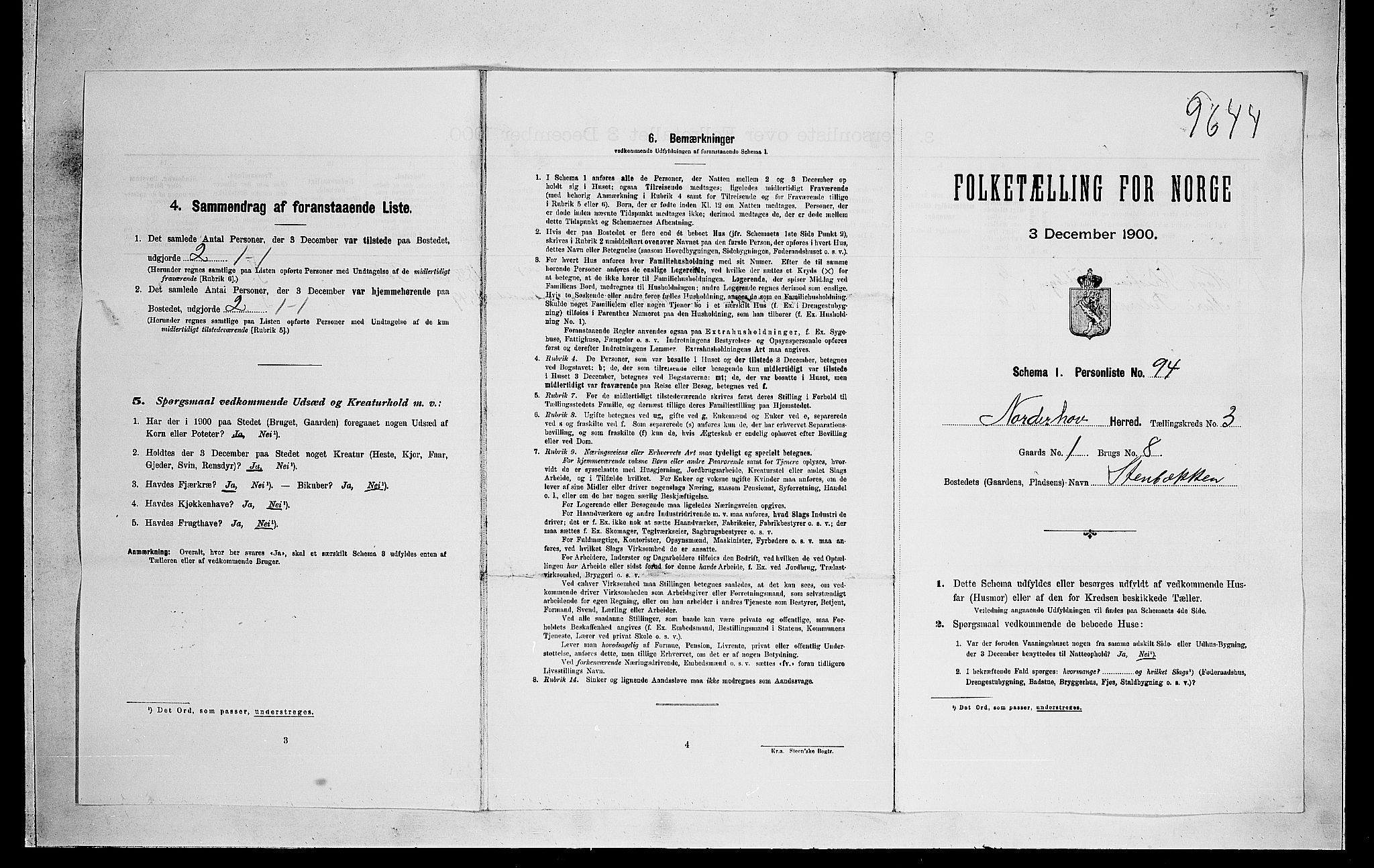 RA, 1900 census for Norderhov, 1900, p. 827