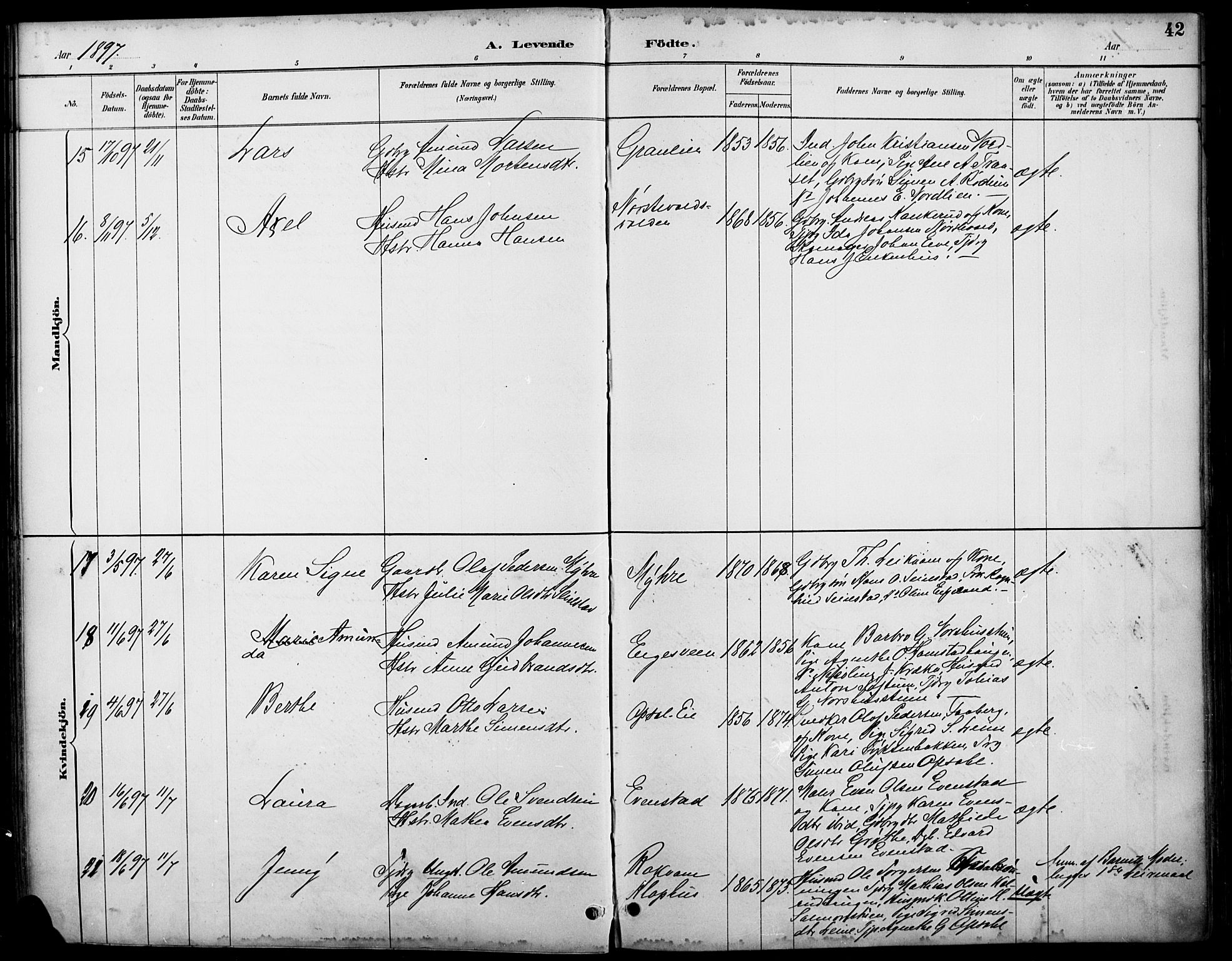 Østre Gausdal prestekontor, AV/SAH-PREST-092/H/Ha/Haa/L0002: Parish register (official) no. 2, 1887-1897, p. 42