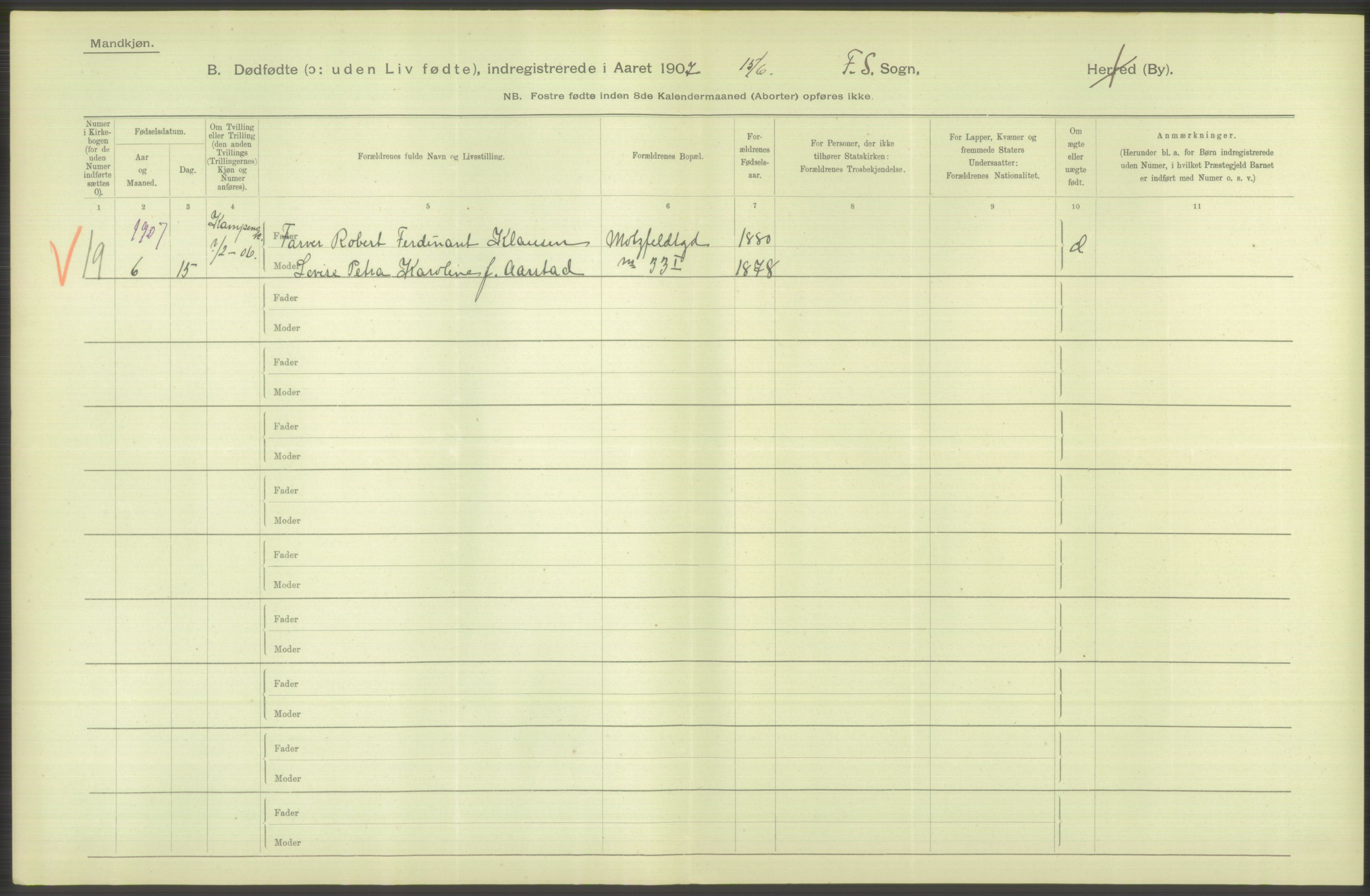 Statistisk sentralbyrå, Sosiodemografiske emner, Befolkning, AV/RA-S-2228/D/Df/Dfa/Dfae/L0010: Kristiania: Døde, dødfødte, 1907, p. 24