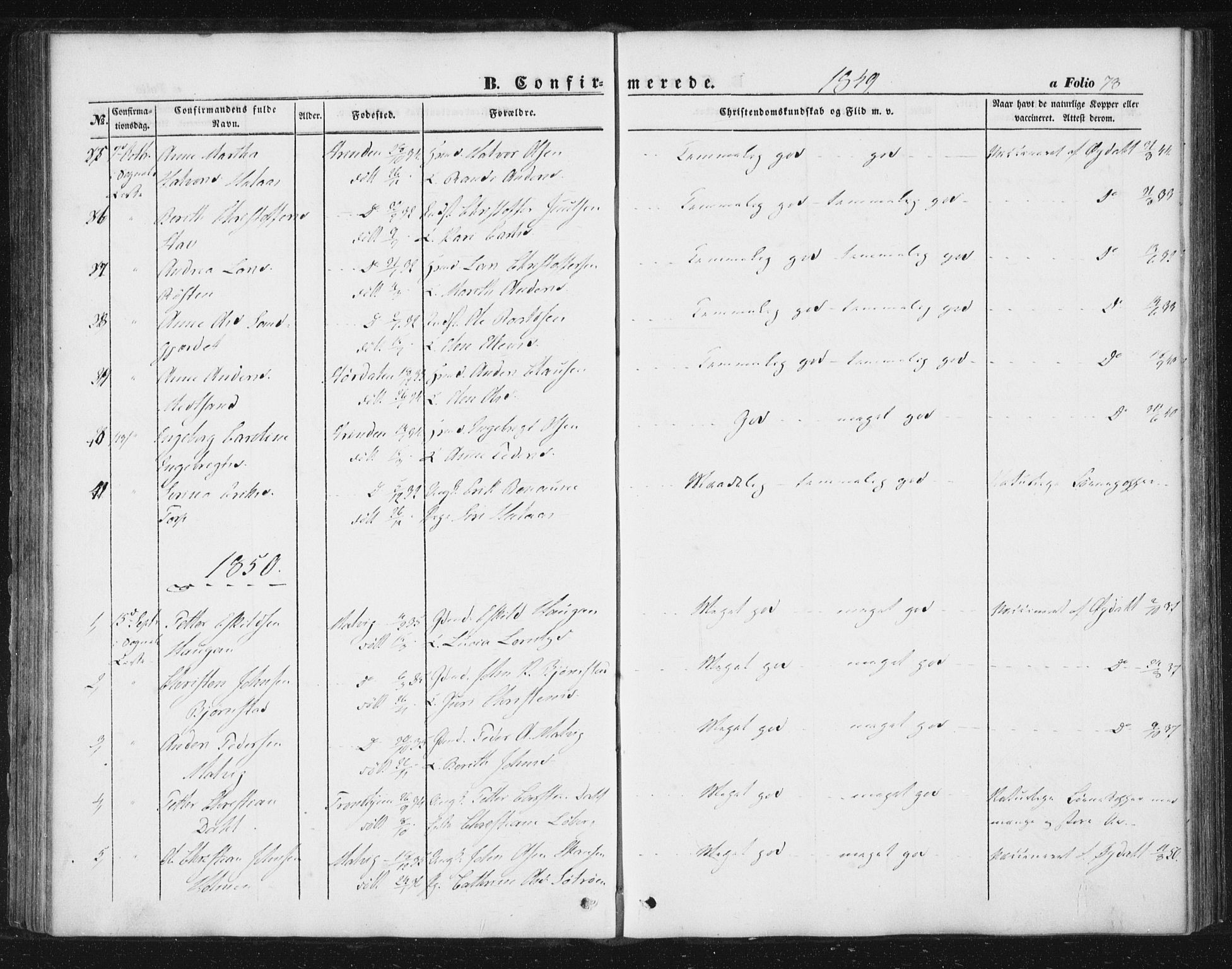 Ministerialprotokoller, klokkerbøker og fødselsregistre - Sør-Trøndelag, AV/SAT-A-1456/616/L0407: Parish register (official) no. 616A04, 1848-1856, p. 78