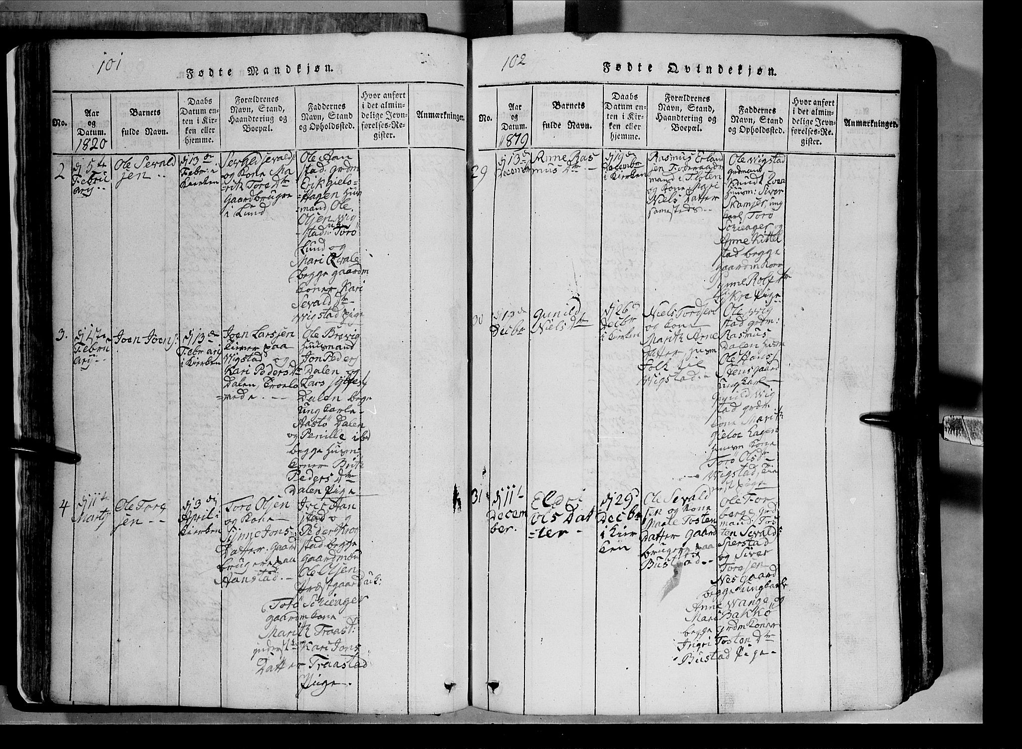 Lom prestekontor, SAH/PREST-070/L/L0003: Parish register (copy) no. 3, 1815-1844, p. 101-102