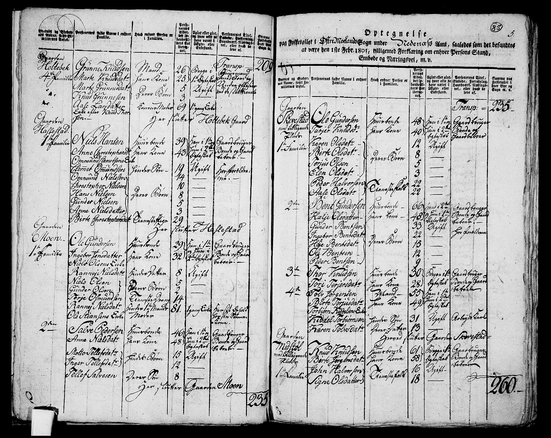 RA, 1801 census for 0918P Austre Moland, 1801, p. 84b-85a