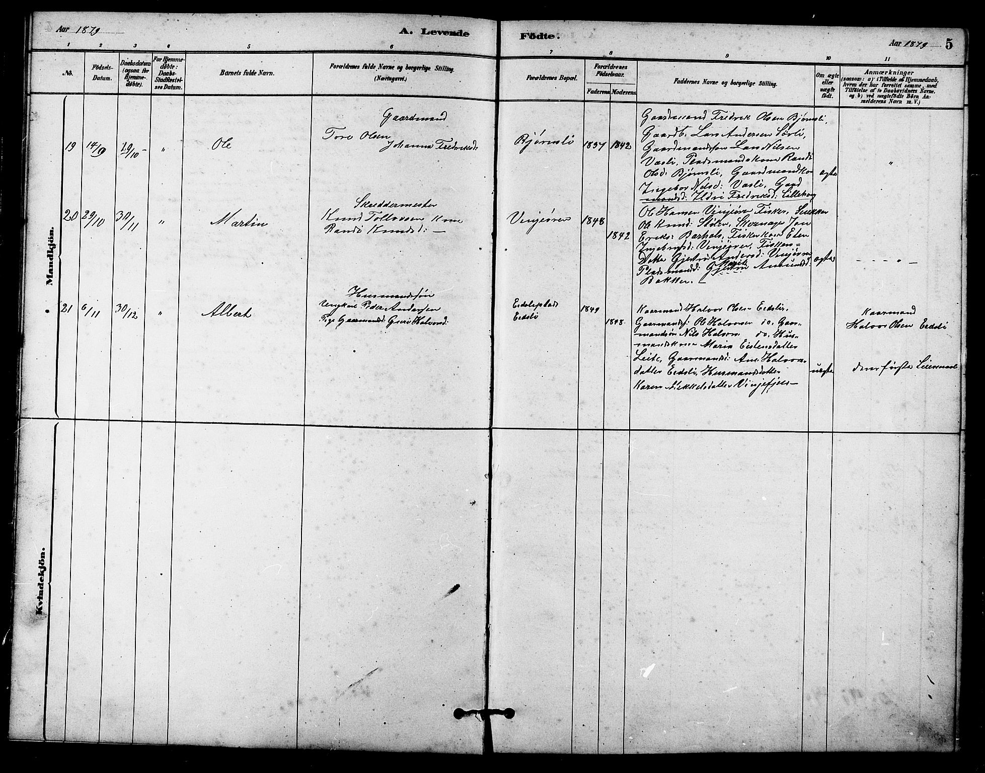 Ministerialprotokoller, klokkerbøker og fødselsregistre - Sør-Trøndelag, SAT/A-1456/631/L0514: Parish register (copy) no. 631C02, 1879-1912, p. 5