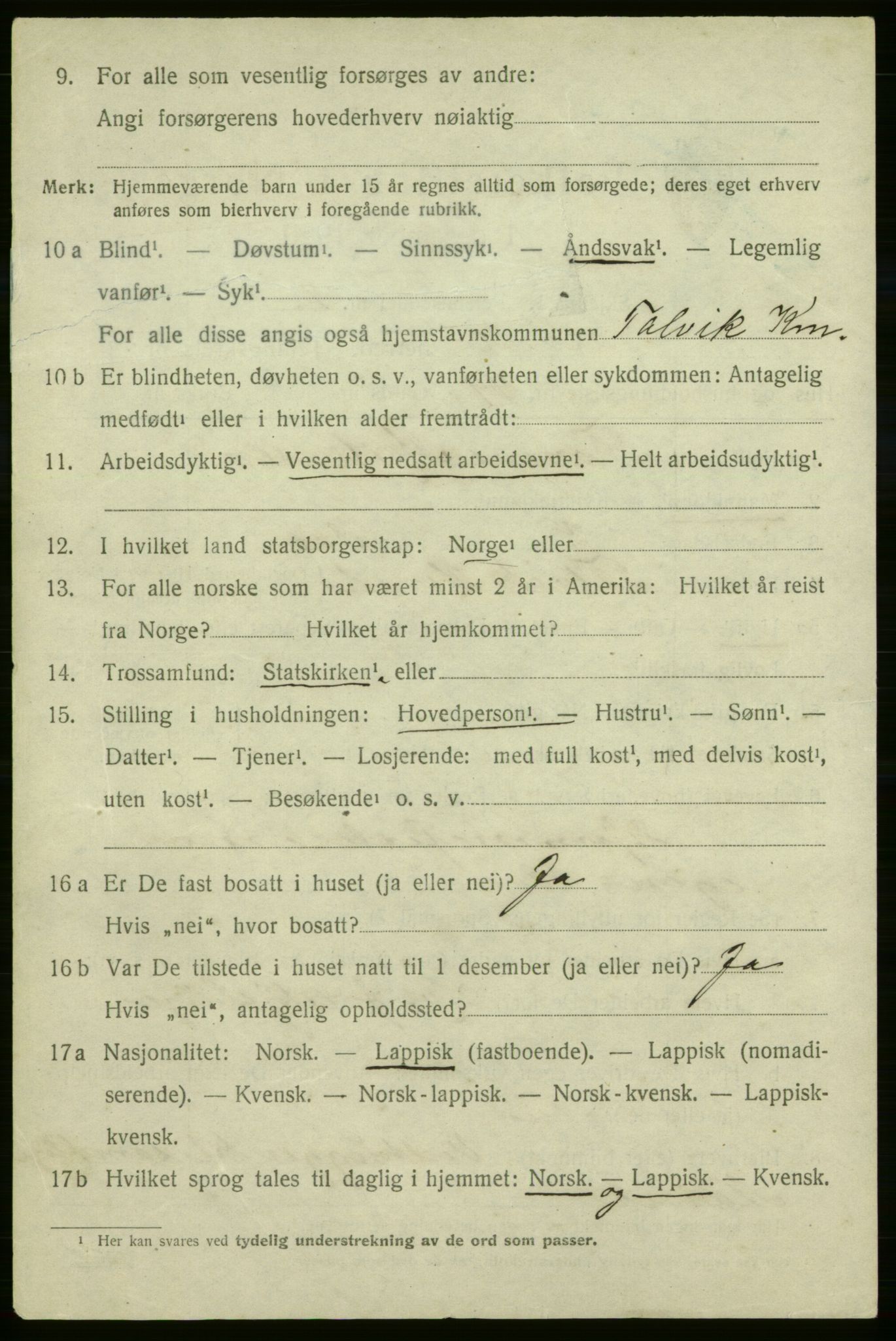 SATØ, 1920 census for Talvik, 1920, p. 1541