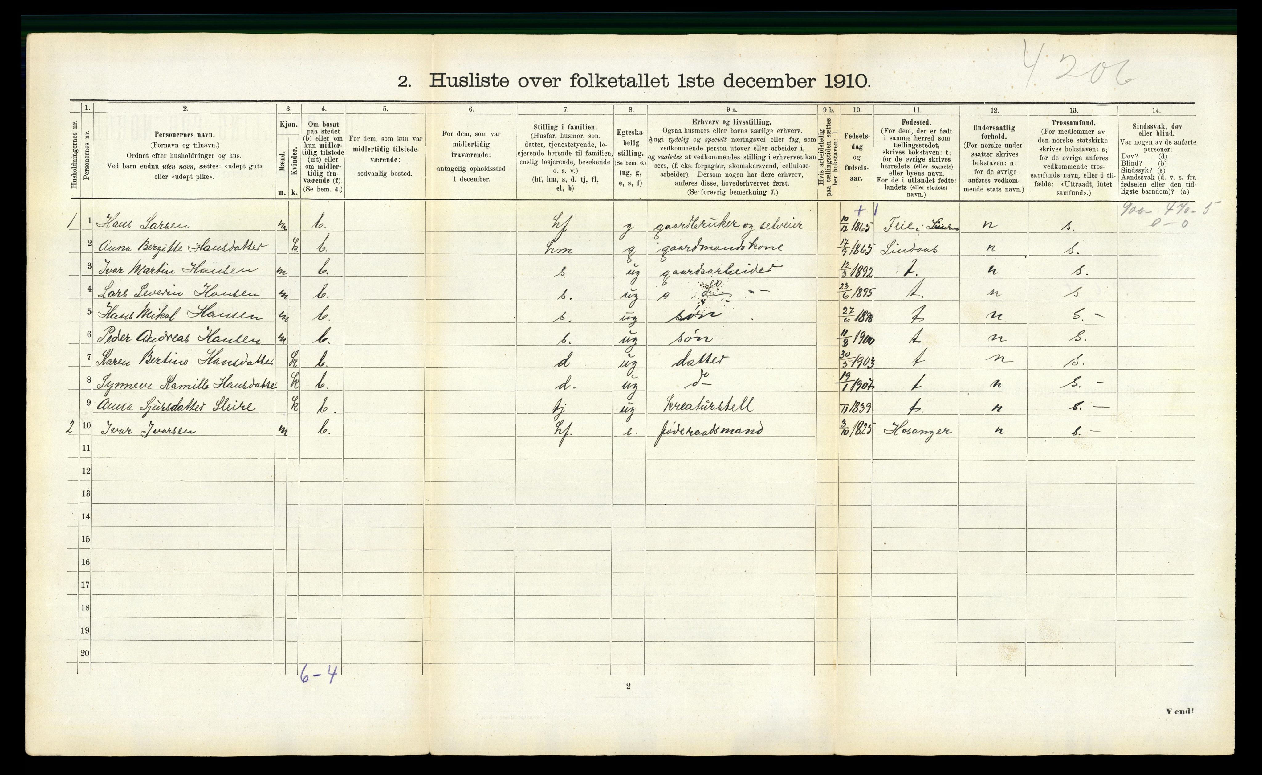 RA, 1910 census for Masfjorden, 1910, p. 71