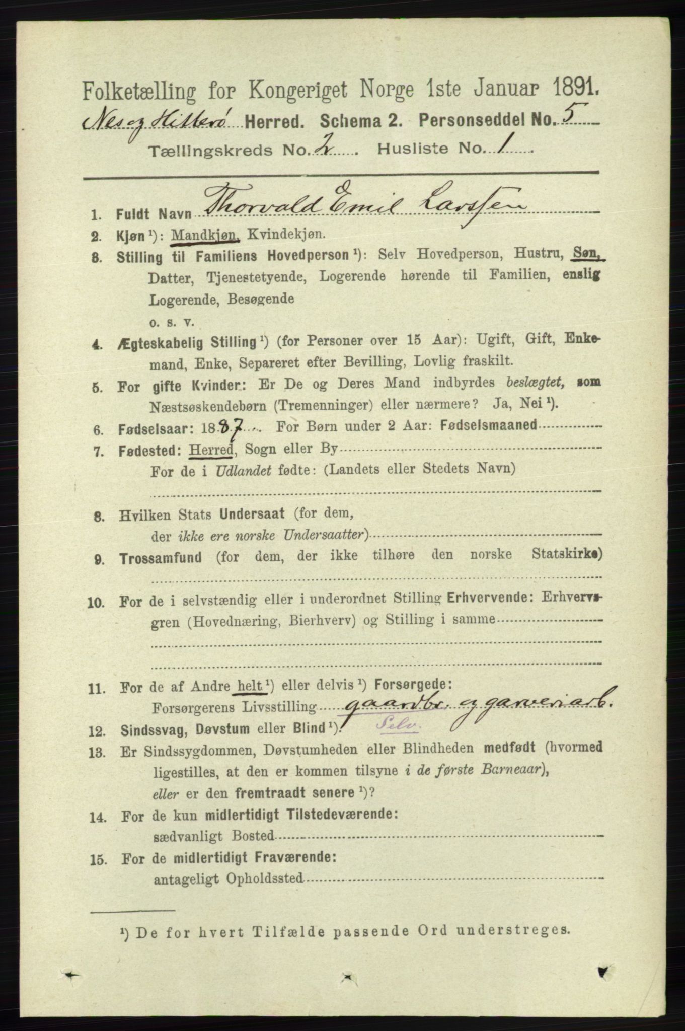 RA, 1891 census for 1043 Hidra og Nes, 1891, p. 538