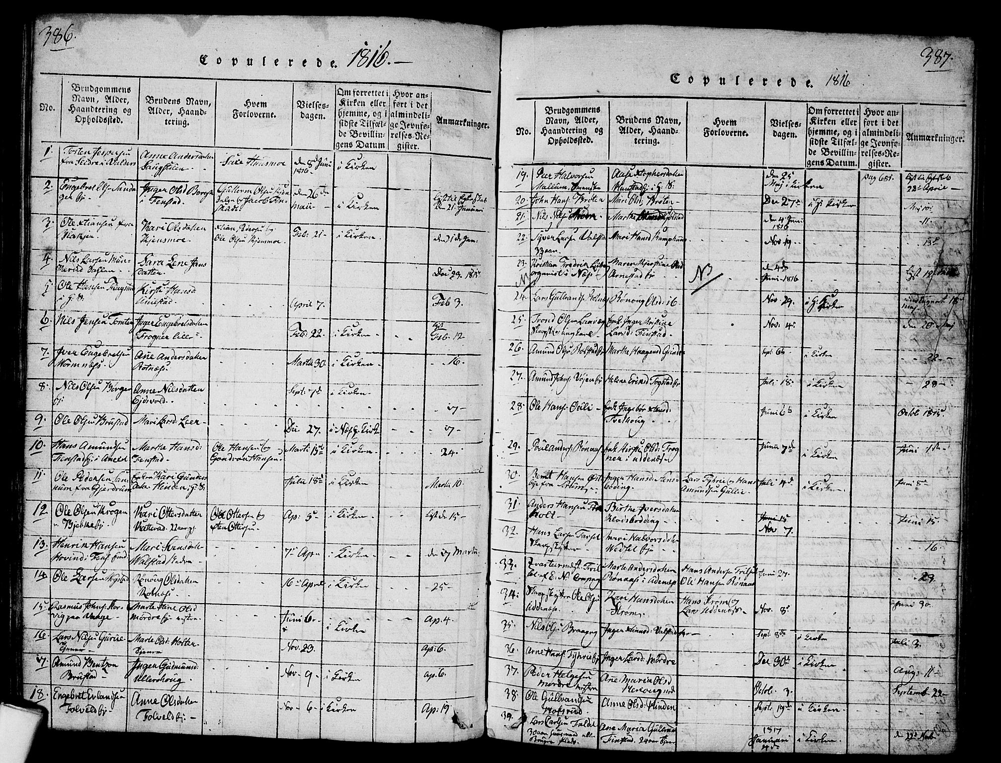 Nes prestekontor Kirkebøker, SAO/A-10410/G/Ga/L0001: Parish register (copy) no. I 1, 1815-1835, p. 386-387