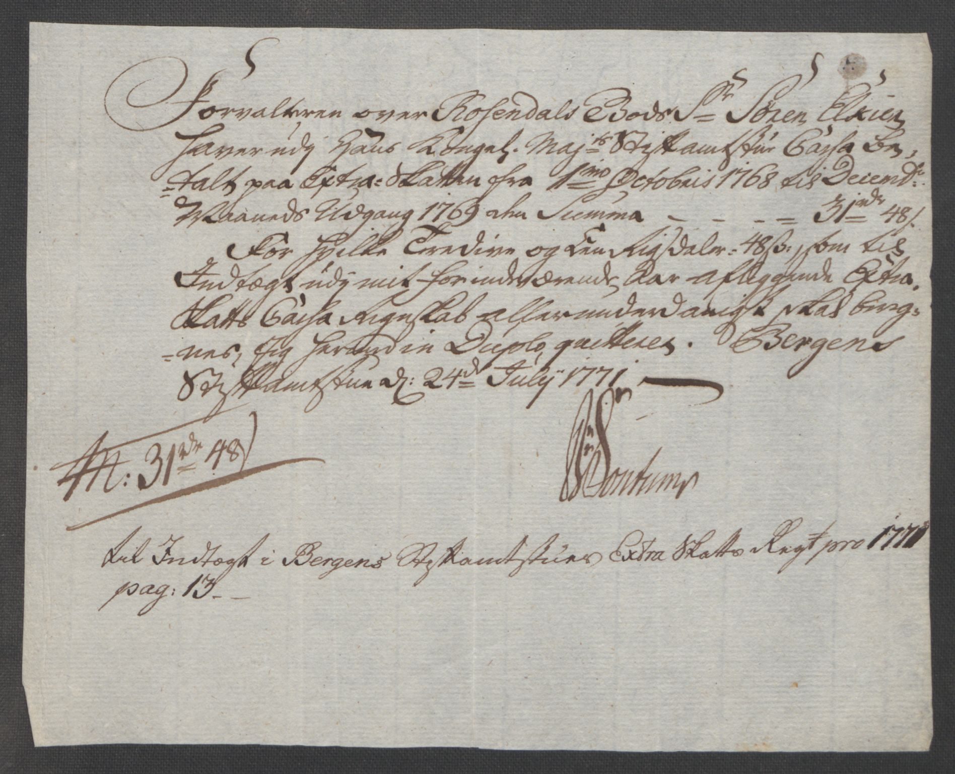 Rentekammeret inntil 1814, Reviderte regnskaper, Fogderegnskap, AV/RA-EA-4092/R49/L3157: Ekstraskatten Rosendal Baroni, 1762-1772, p. 306