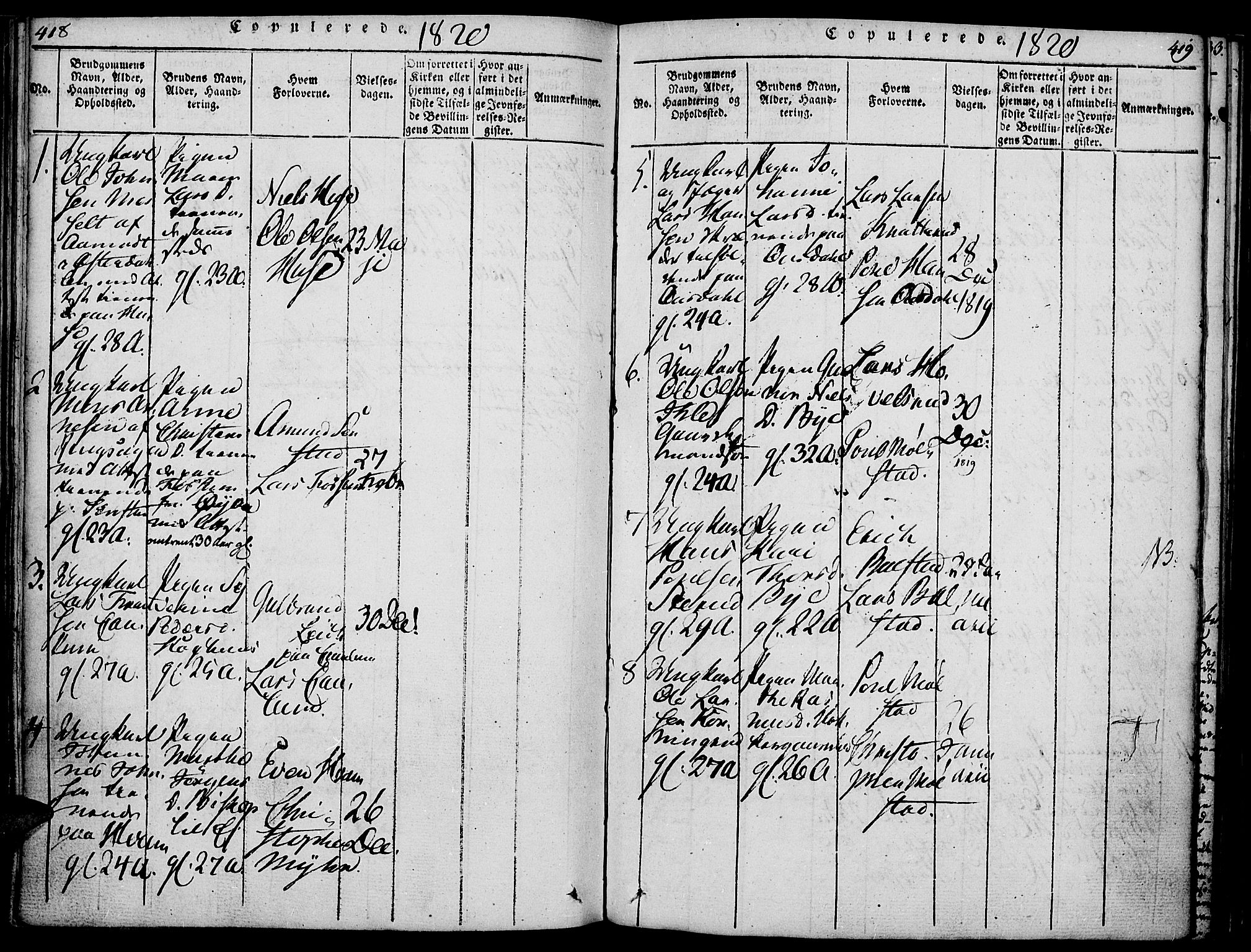 Nes prestekontor, Hedmark, AV/SAH-PREST-020/K/Ka/L0002: Parish register (official) no. 2, 1813-1827, p. 418-419