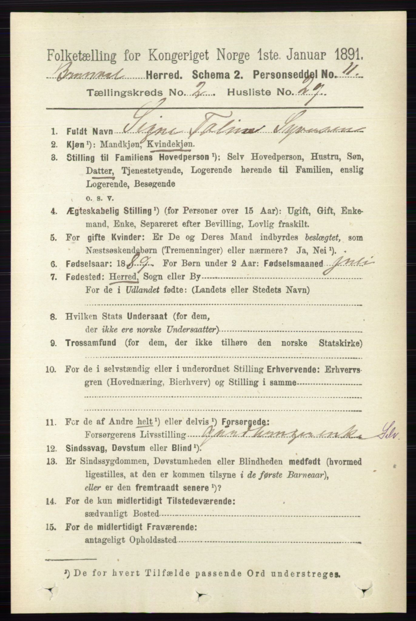 RA, 1891 census for 0422 Brandval, 1891, p. 974