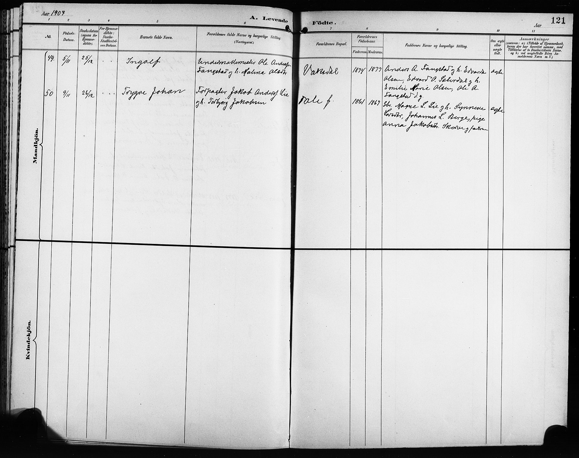 Bruvik Sokneprestembete, AV/SAB-A-74701/H/Hab: Parish register (copy) no. A 2, 1895-1907, p. 121