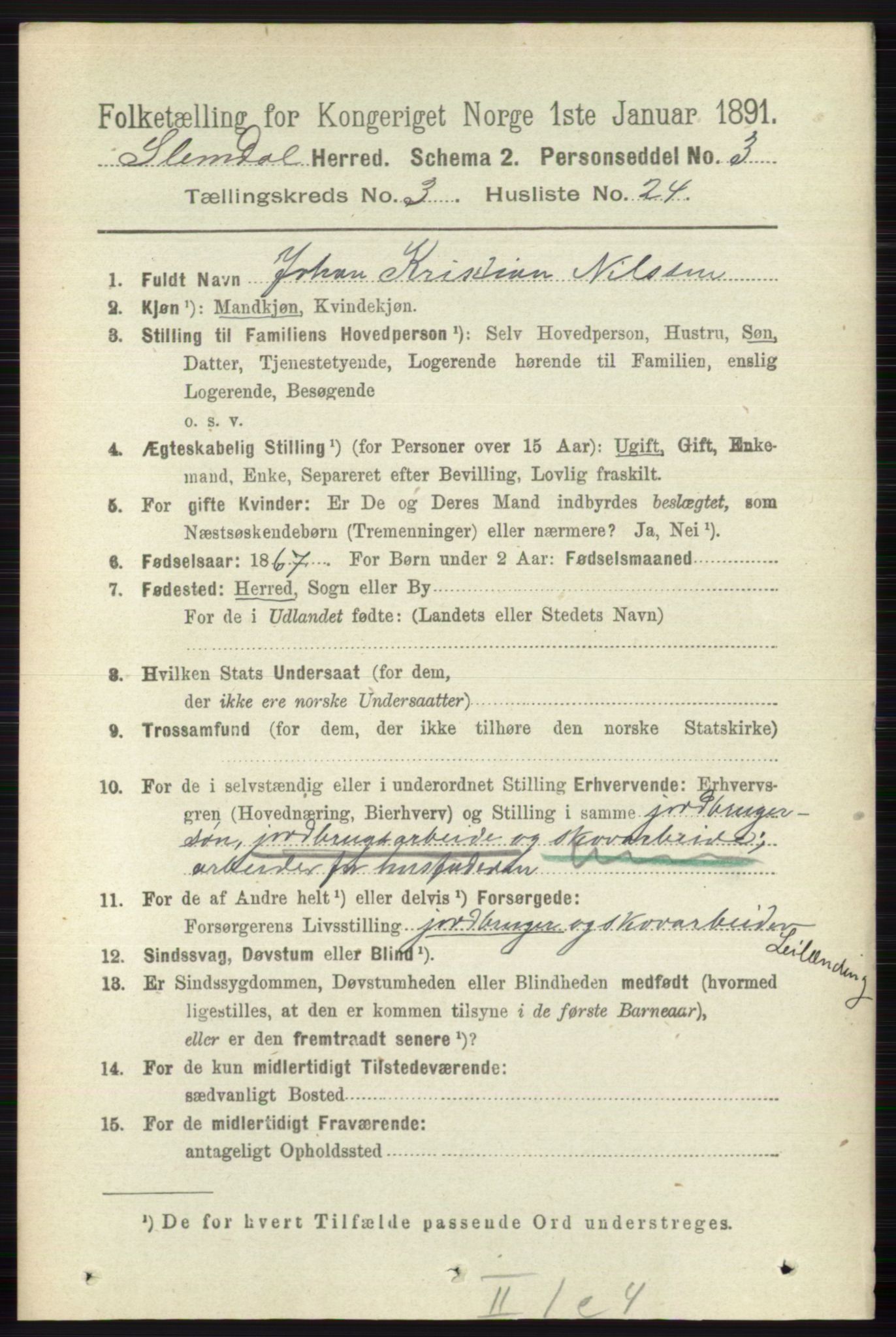 RA, 1891 census for 0811 Slemdal, 1891, p. 907