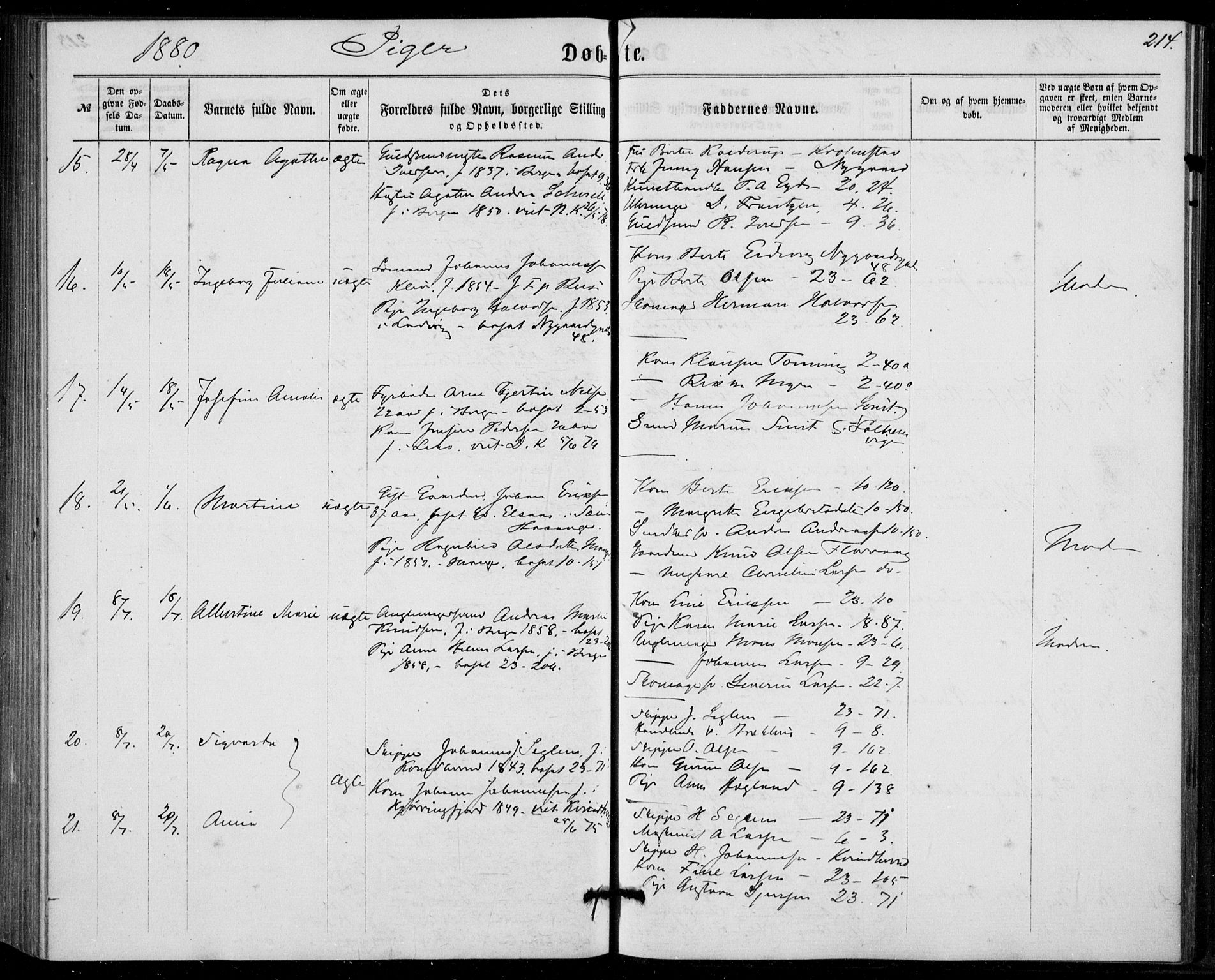 Fødselsstiftelsens sokneprestembete, ført av overlegen*, SAB/-: Parish register (official) no. A 1, 1863-1883, p. 214