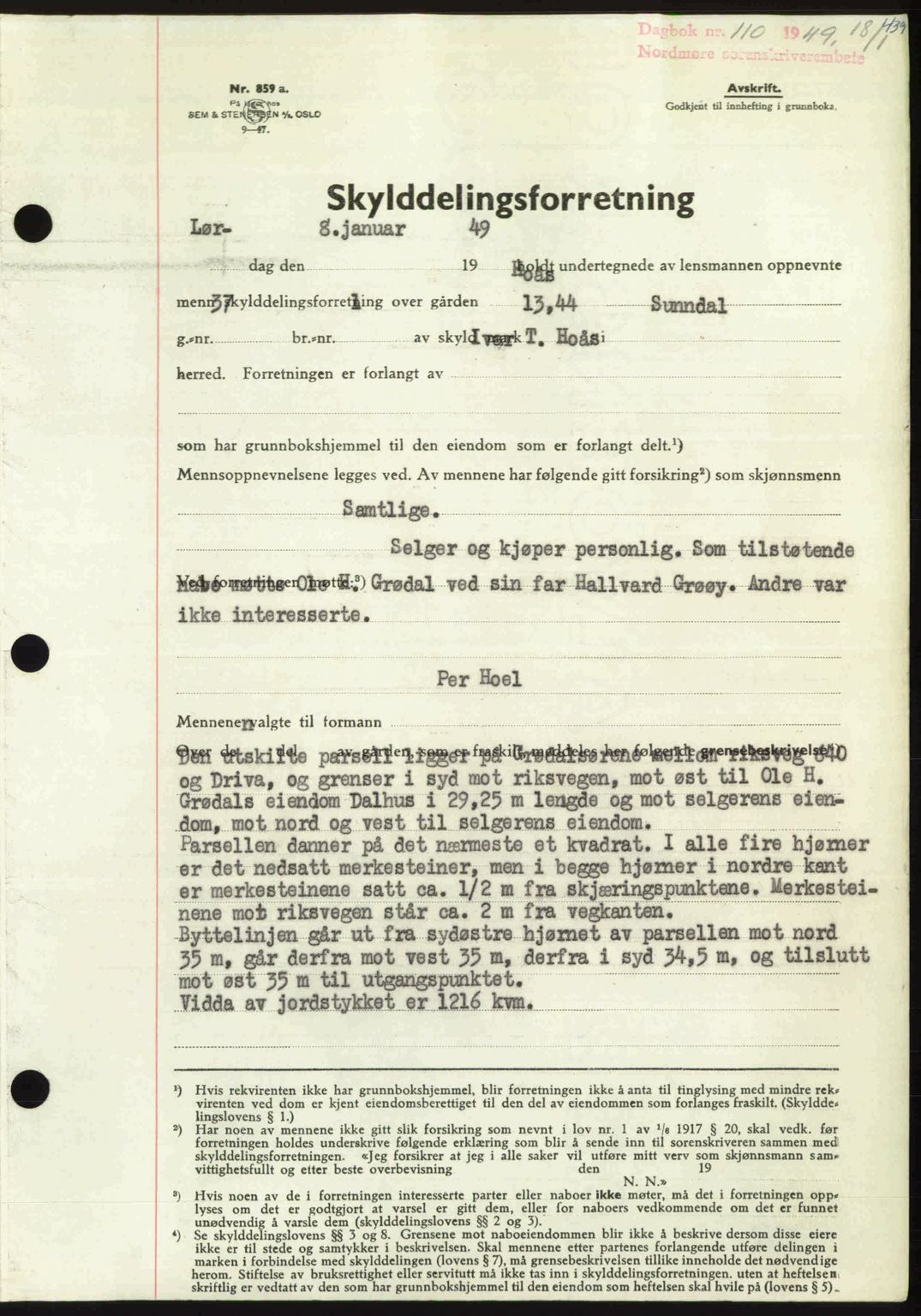 Nordmøre sorenskriveri, AV/SAT-A-4132/1/2/2Ca: Mortgage book no. A110, 1948-1949, Diary no: : 110/1949