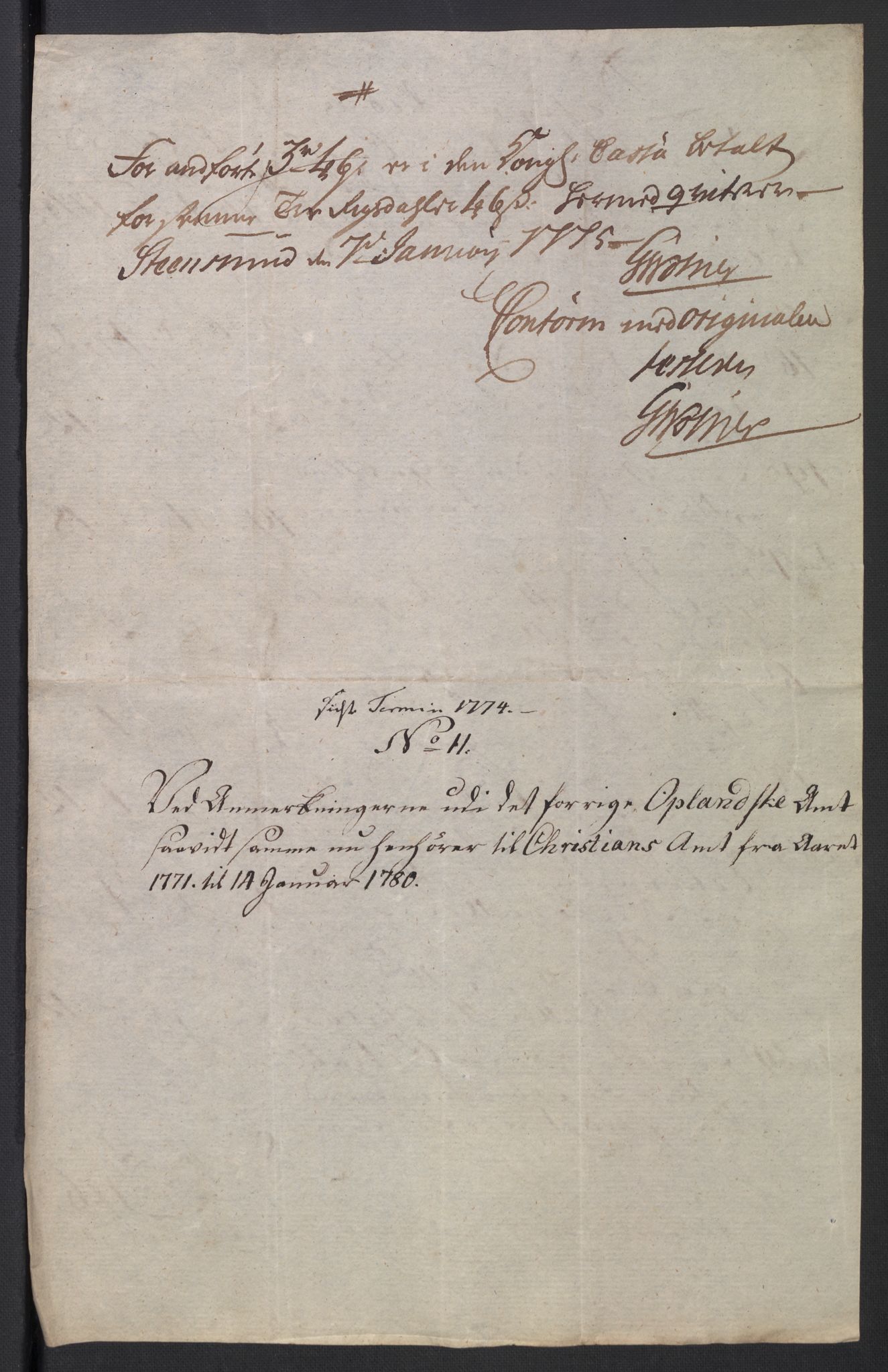 Rentekammeret inntil 1814, Reviderte regnskaper, Mindre regnskaper, AV/RA-EA-4068/Rb/L0014: Opplands amt, 1771-1779, p. 7