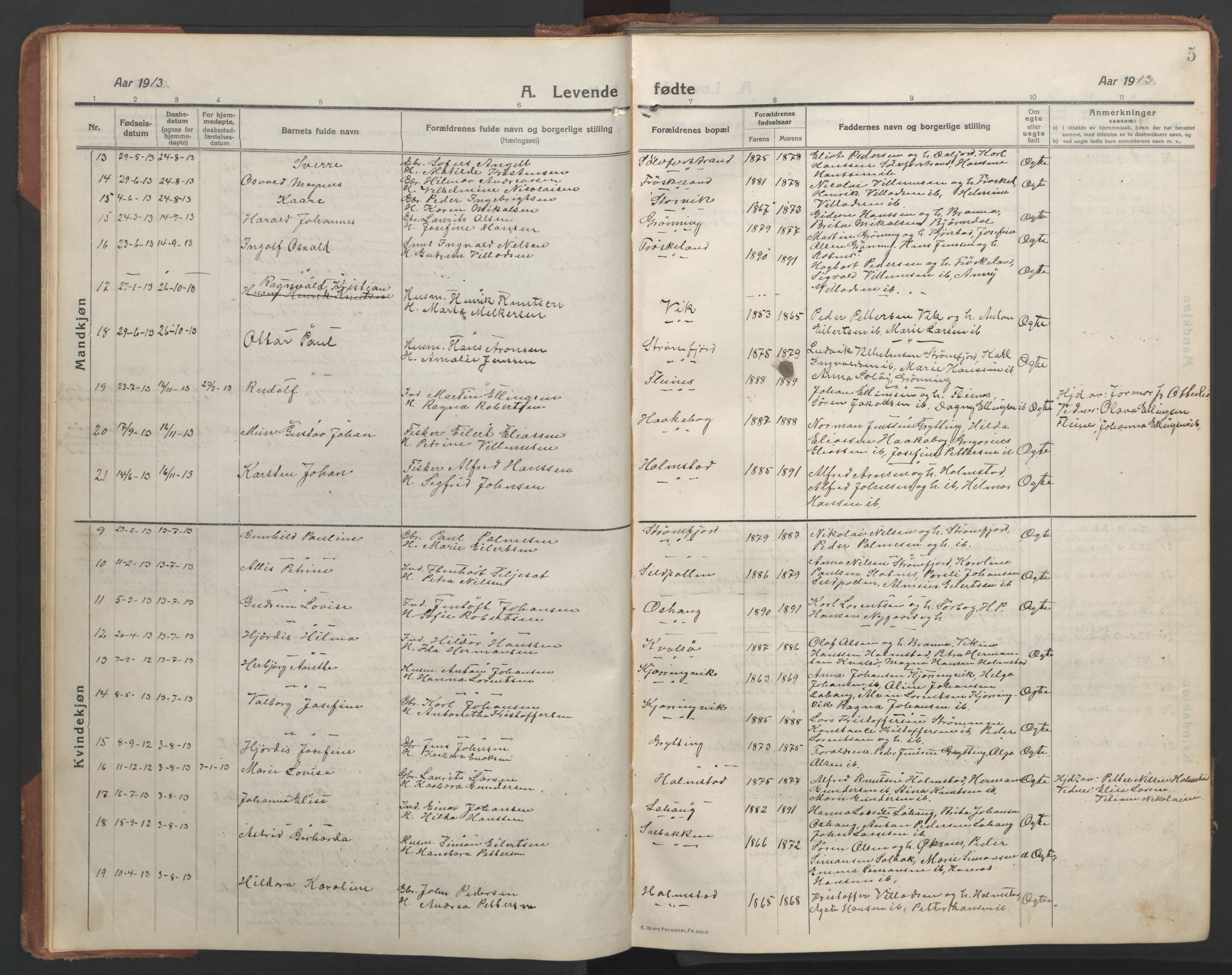 Ministerialprotokoller, klokkerbøker og fødselsregistre - Nordland, SAT/A-1459/890/L1291: Parish register (copy) no. 890C02, 1913-1954, p. 5