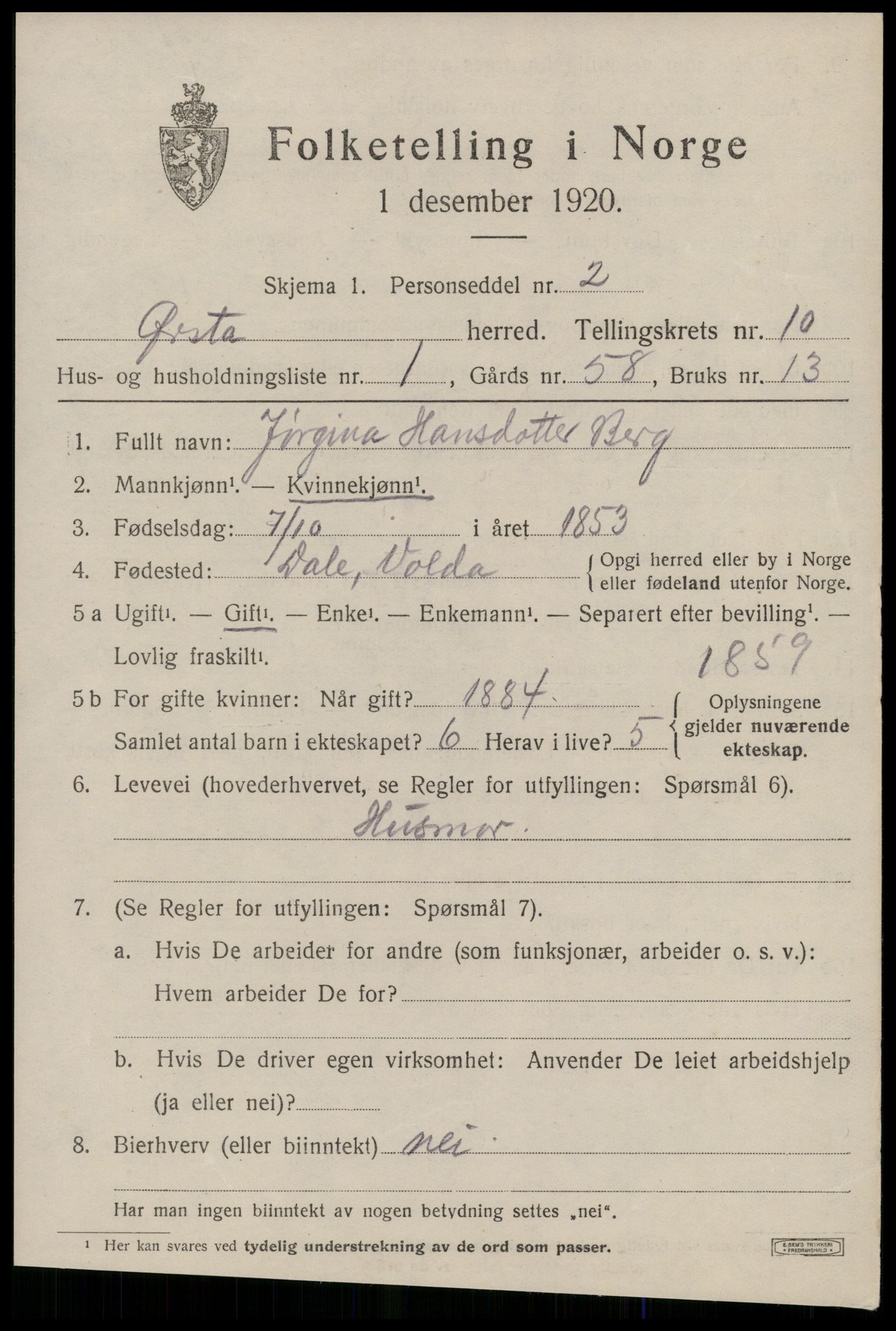 SAT, 1920 census for Ørsta, 1920, p. 6856