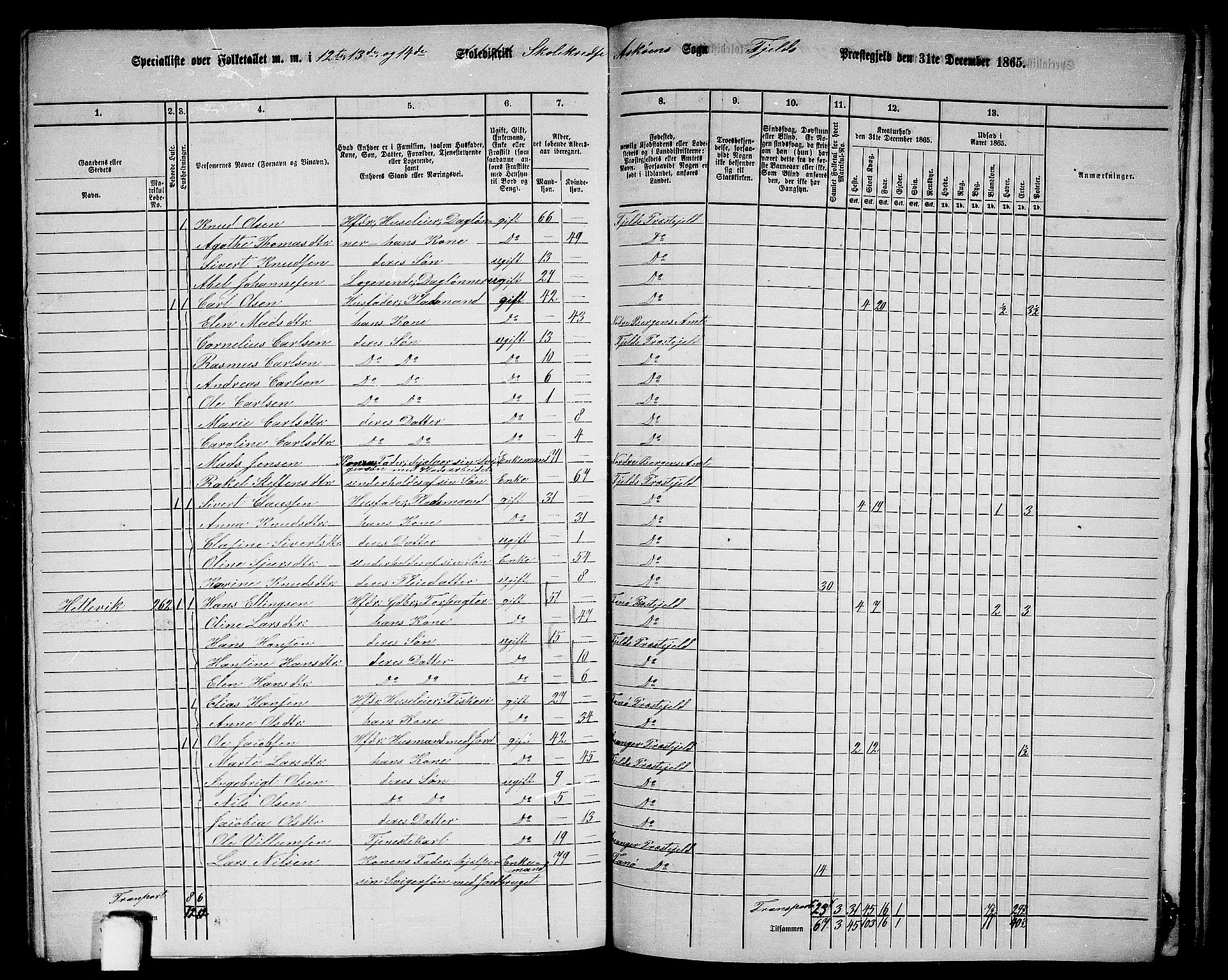 RA, 1865 census for Fjell, 1865, p. 246