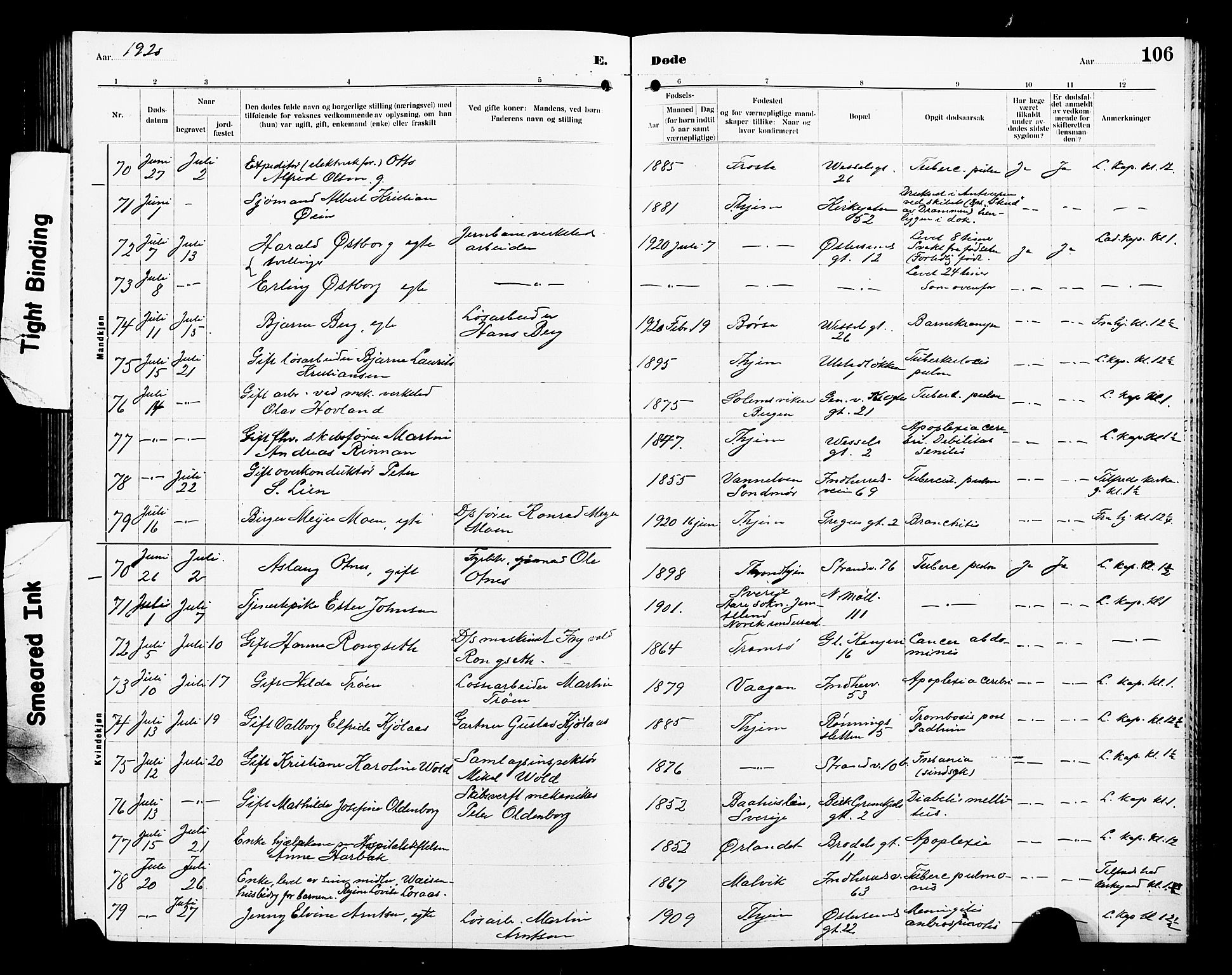 Ministerialprotokoller, klokkerbøker og fødselsregistre - Sør-Trøndelag, AV/SAT-A-1456/605/L0257: Parish register (copy) no. 605C04, 1916-1922, p. 106