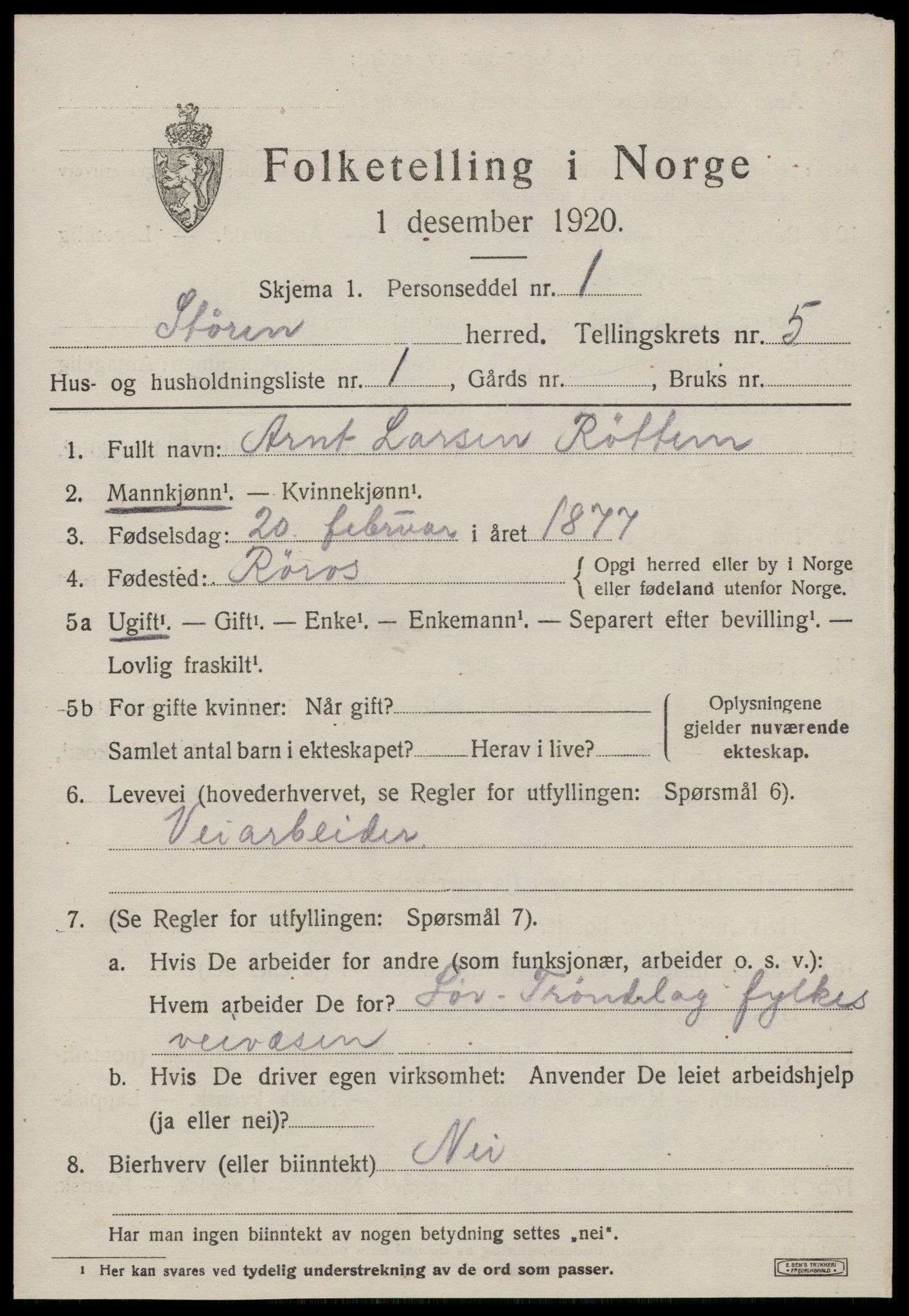 SAT, 1920 census for Støren, 1920, p. 3460