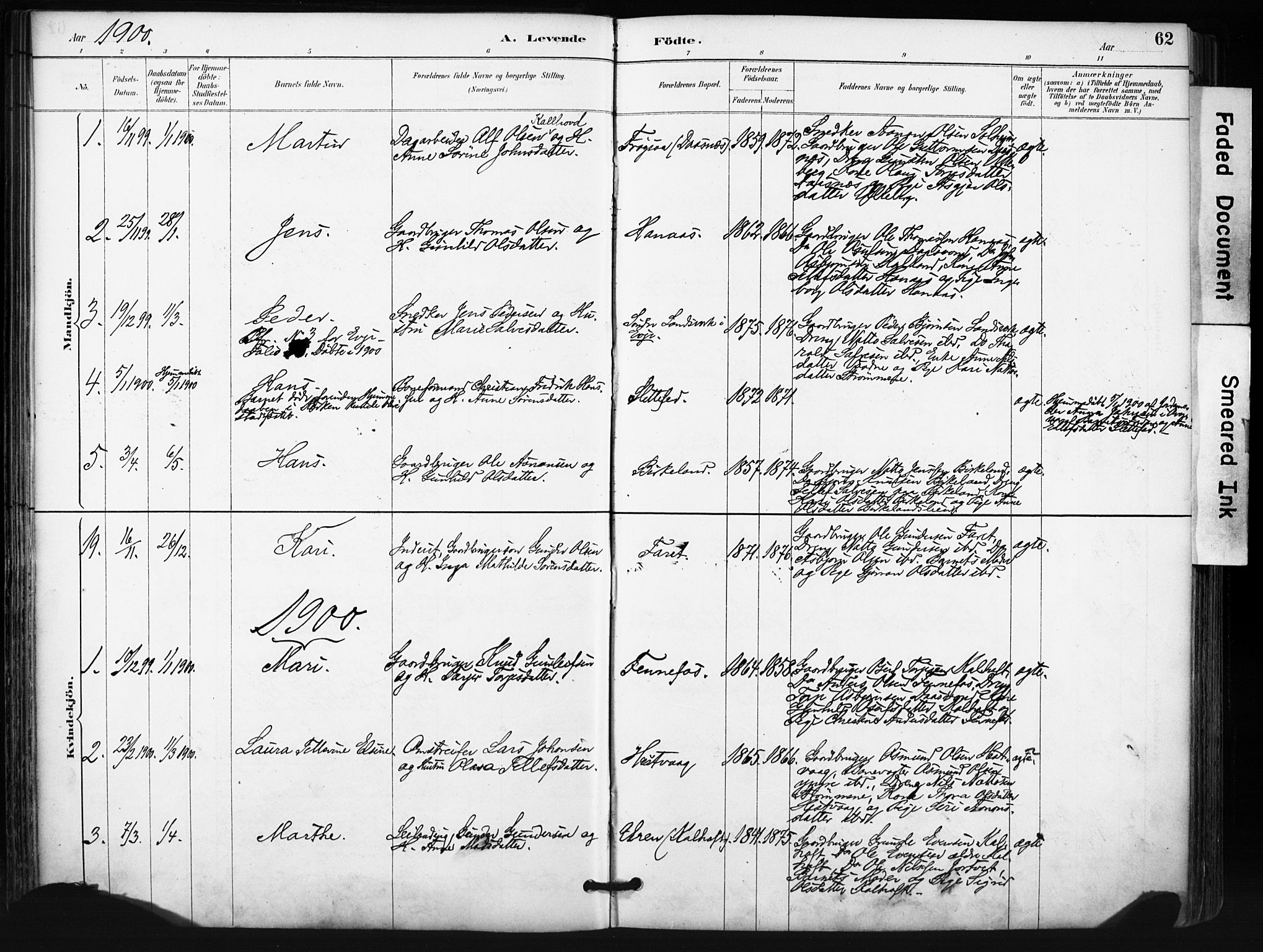 Evje sokneprestkontor, AV/SAK-1111-0008/F/Fa/Fab/L0003: Parish register (official) no. A 3, 1884-1909, p. 62