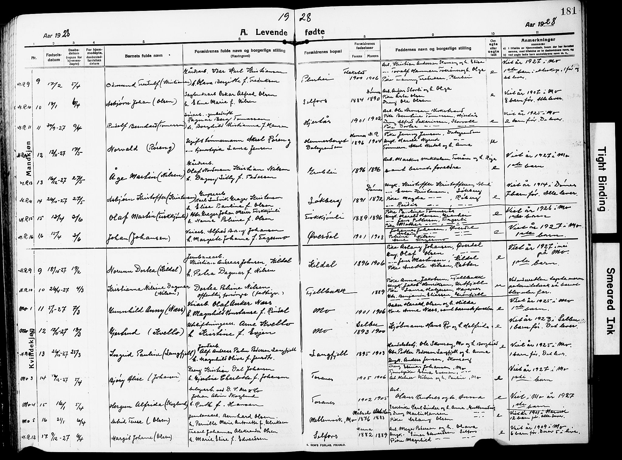 Ministerialprotokoller, klokkerbøker og fødselsregistre - Nordland, AV/SAT-A-1459/827/L0423: Parish register (copy) no. 827C12, 1912-1930, p. 181