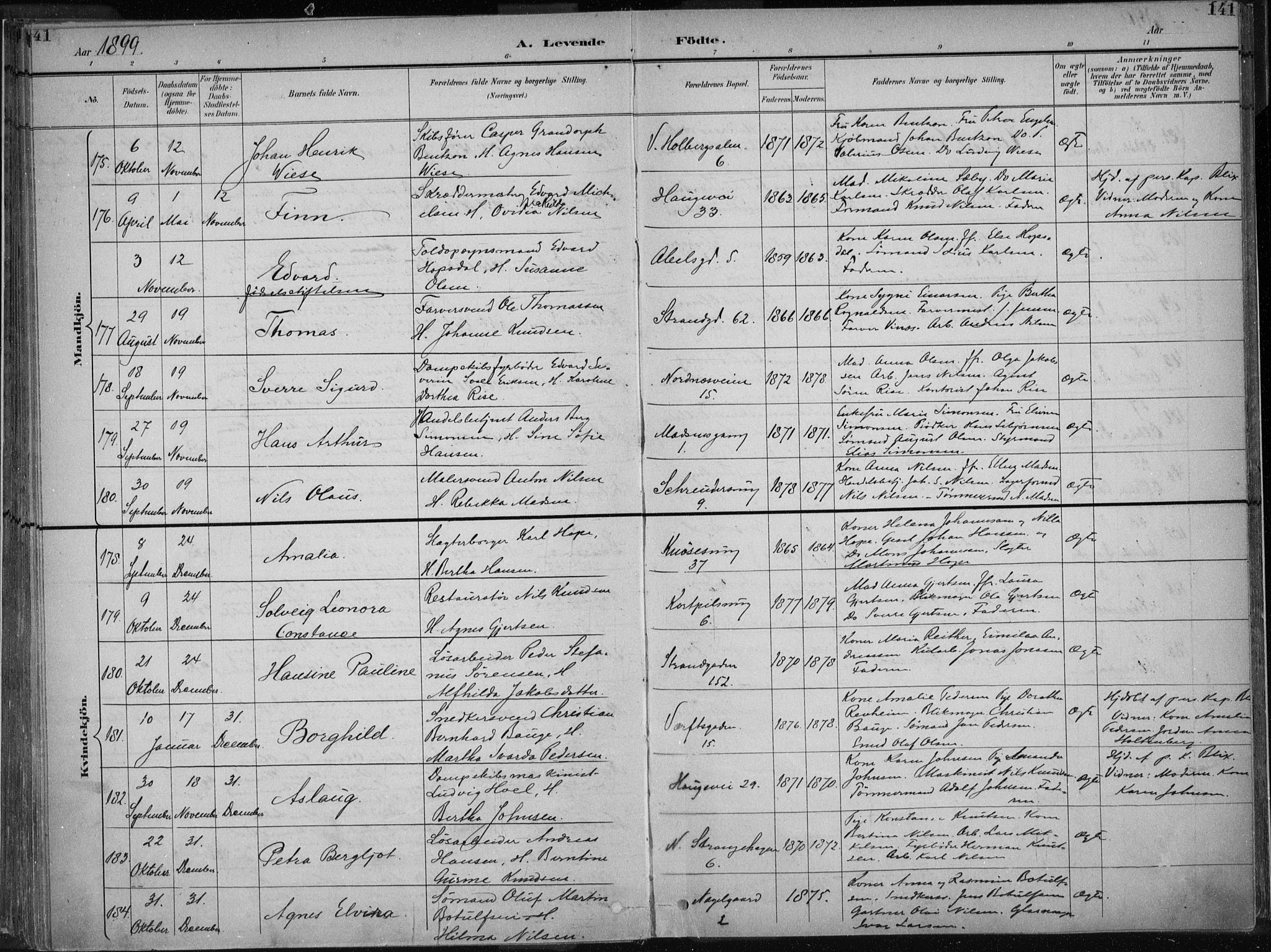 Nykirken Sokneprestembete, AV/SAB-A-77101/H/Haa/L0018: Parish register (official) no. B 6, 1895-1903, p. 141