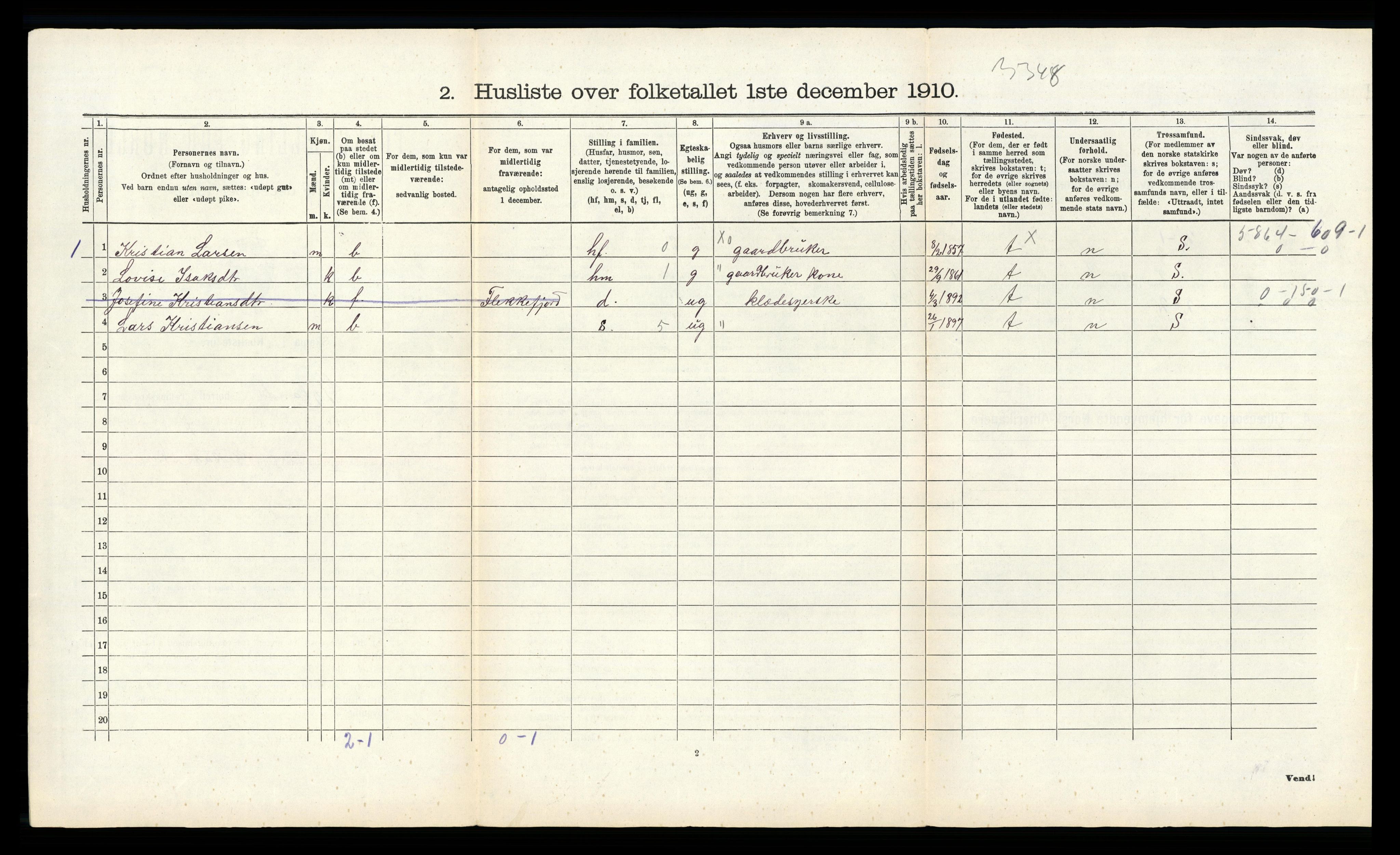 RA, 1910 census for Gyland, 1910, p. 73