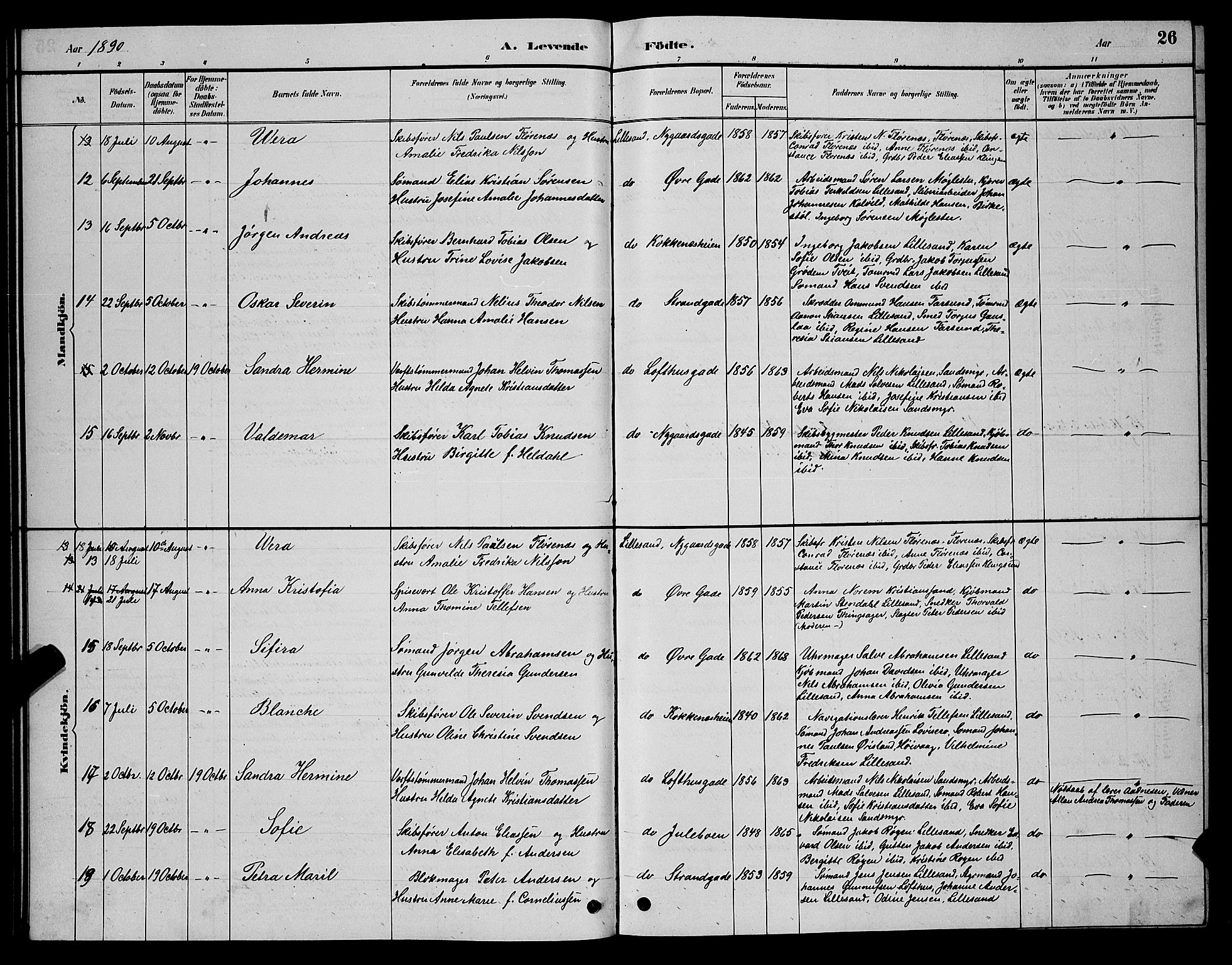 Vestre Moland sokneprestkontor, AV/SAK-1111-0046/F/Fb/Fba/L0001: Parish register (copy) no. B 1, 1884-1903, p. 26