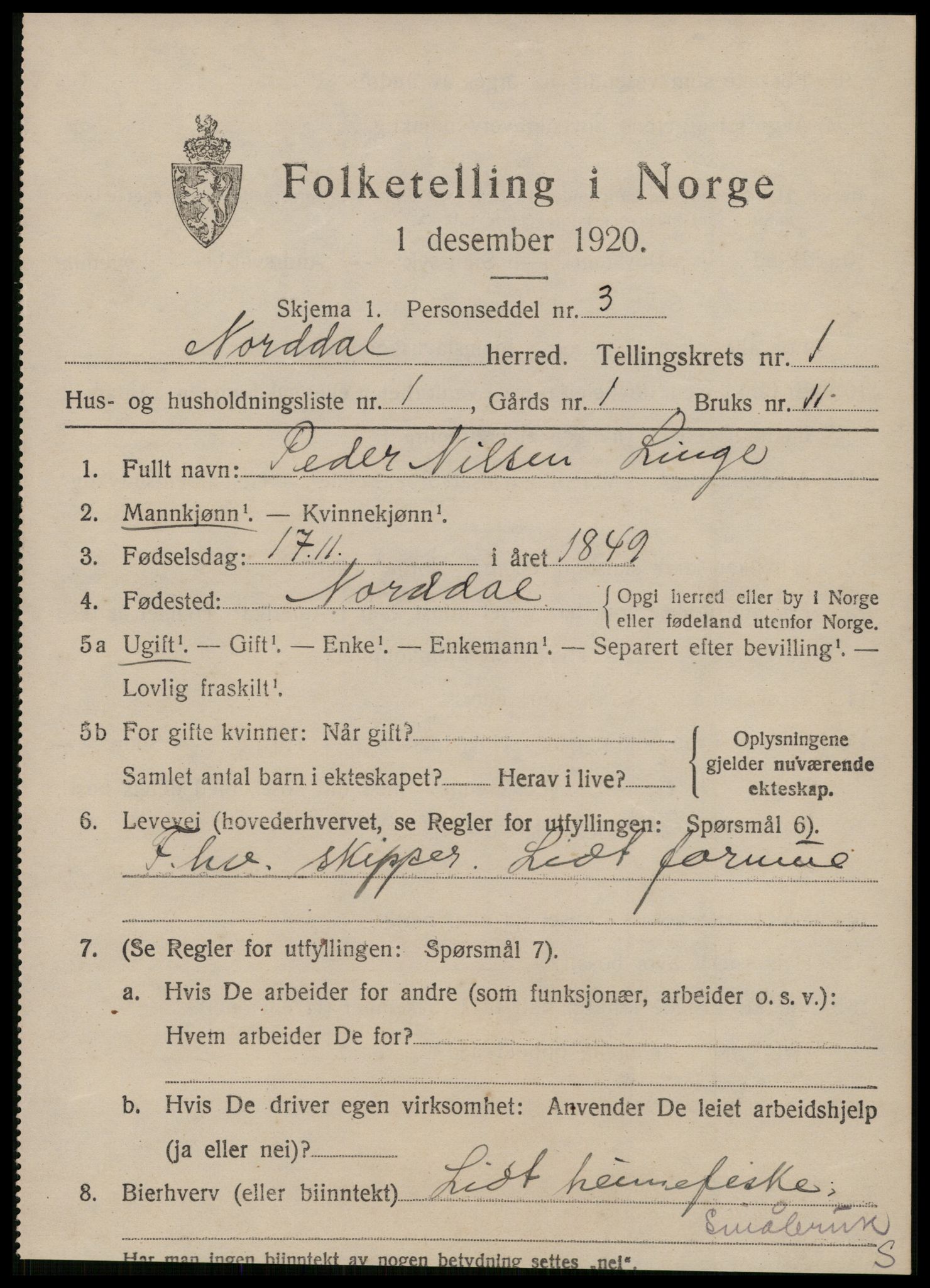 SAT, 1920 census for Norddal, 1920, p. 917