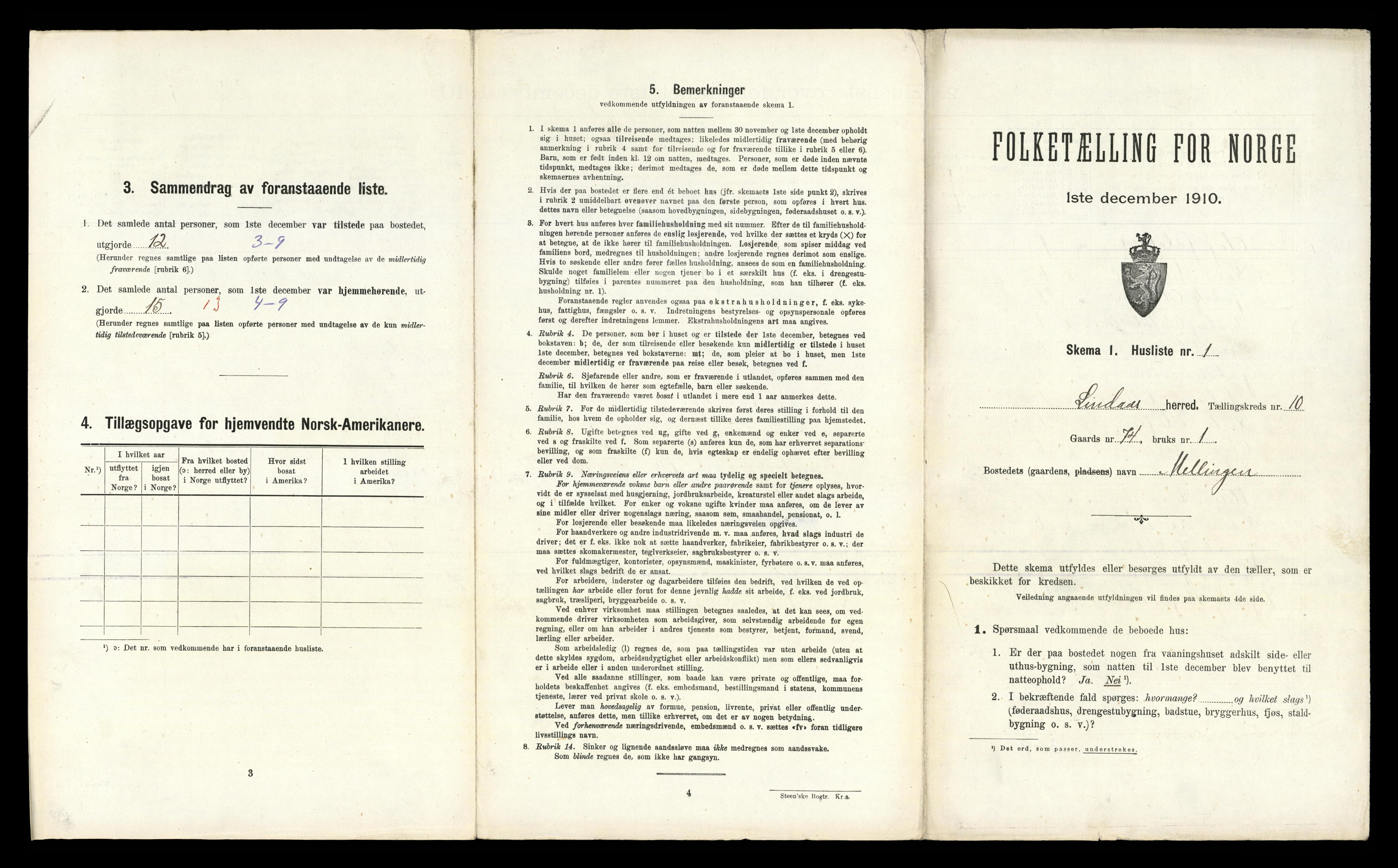 RA, 1910 census for Lindås, 1910, p. 662