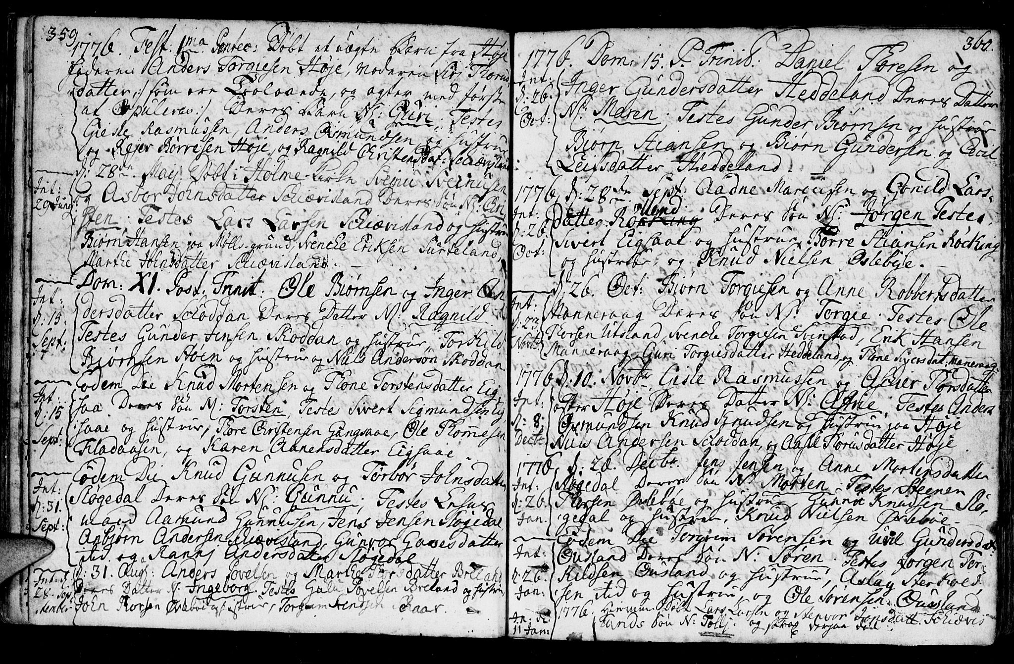 Holum sokneprestkontor, AV/SAK-1111-0022/F/Fa/Fac/L0001: Parish register (official) no. A 1, 1773-1820, p. 359-360