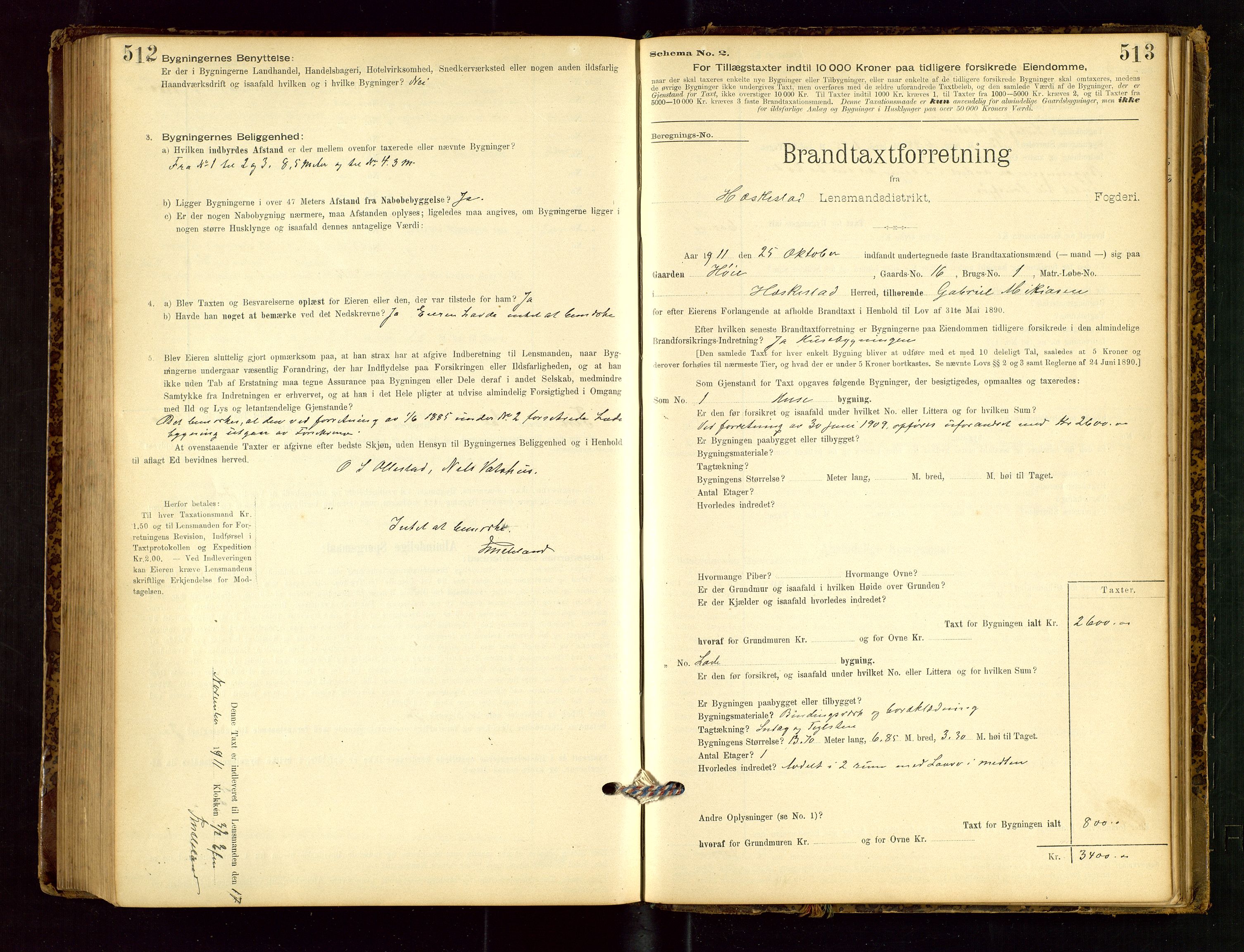 Heskestad lensmannskontor, SAST/A-100304/Gob/L0001: "Brandtaxationsprotokol", 1894-1915, p. 512-513