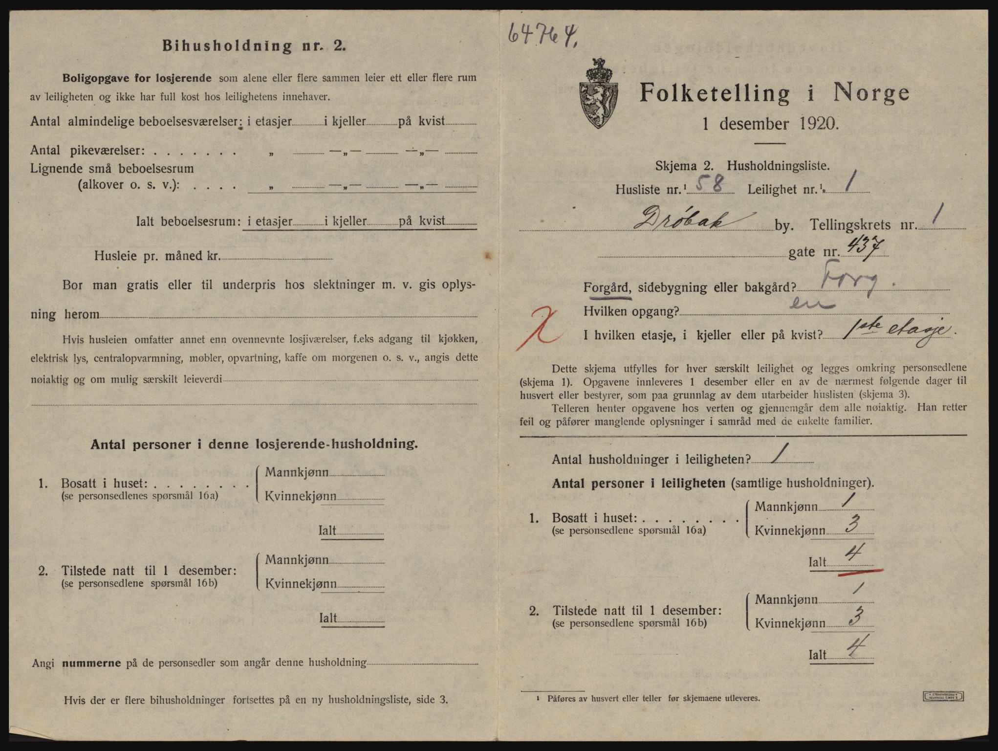 SAO, 1920 census for Drøbak, 1920, p. 923