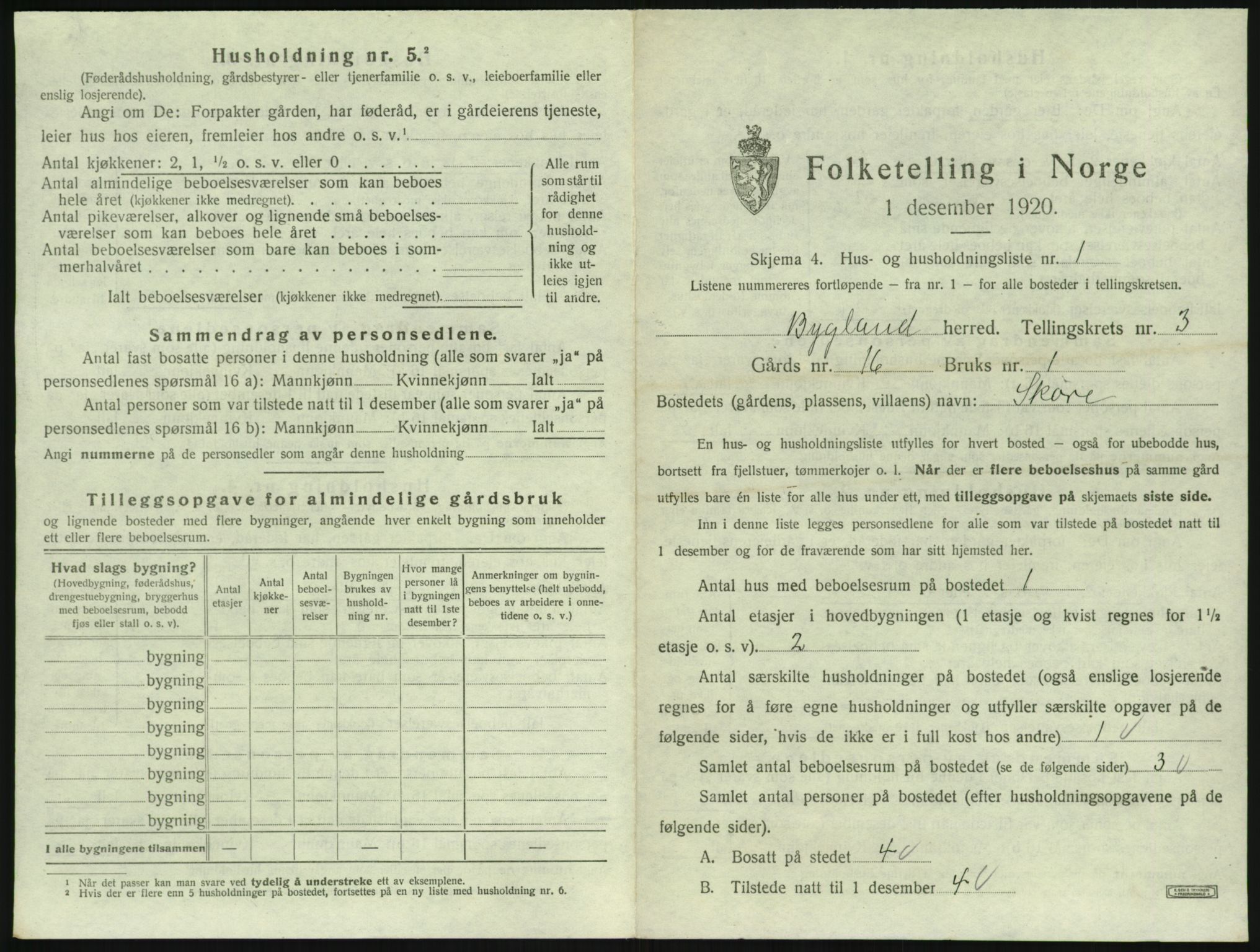 SAK, 1920 census for Bygland, 1920, p. 167