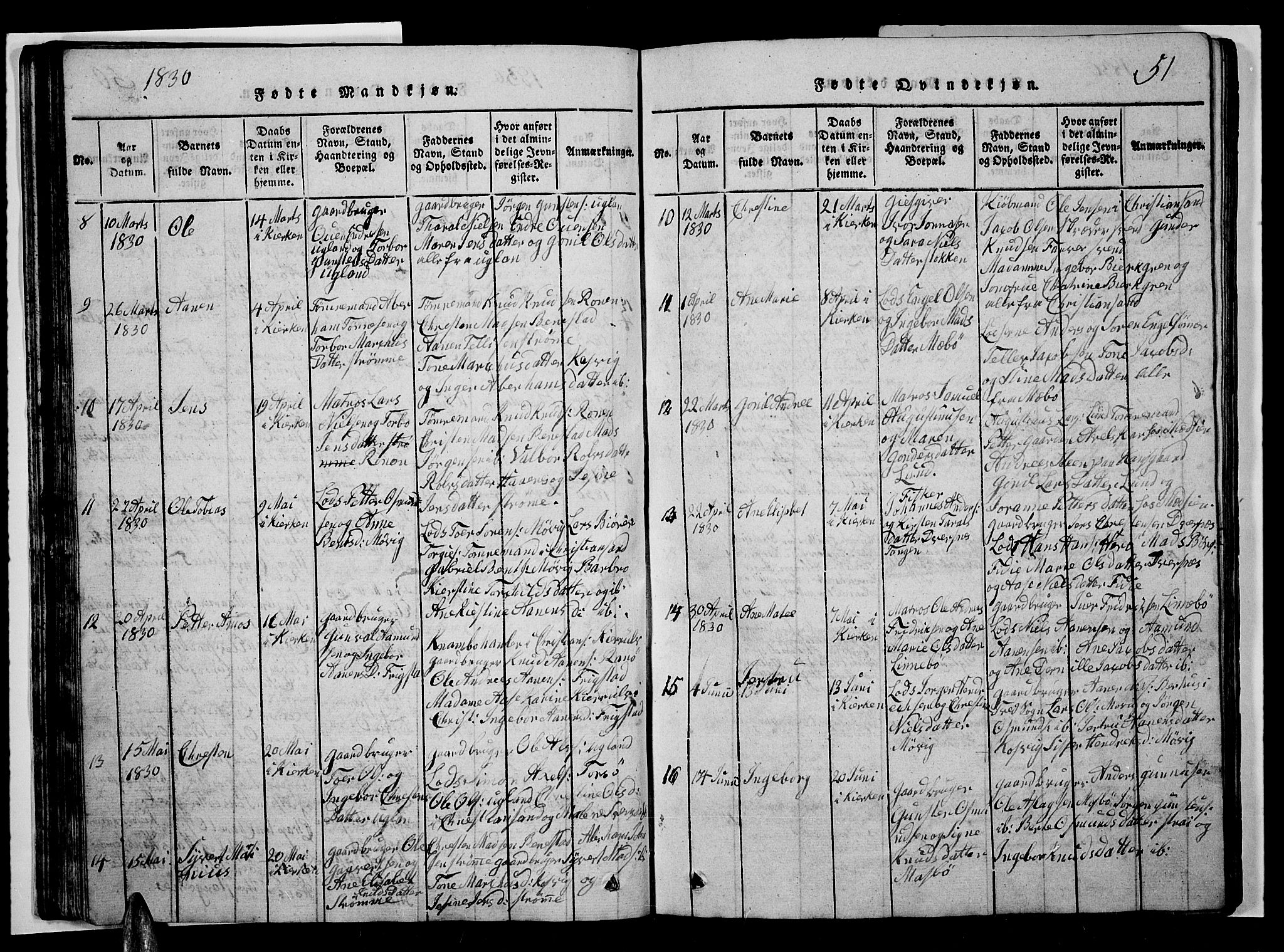 Oddernes sokneprestkontor, AV/SAK-1111-0033/F/Fb/Fba/L0003: Parish register (copy) no. B 3, 1820-1838, p. 51