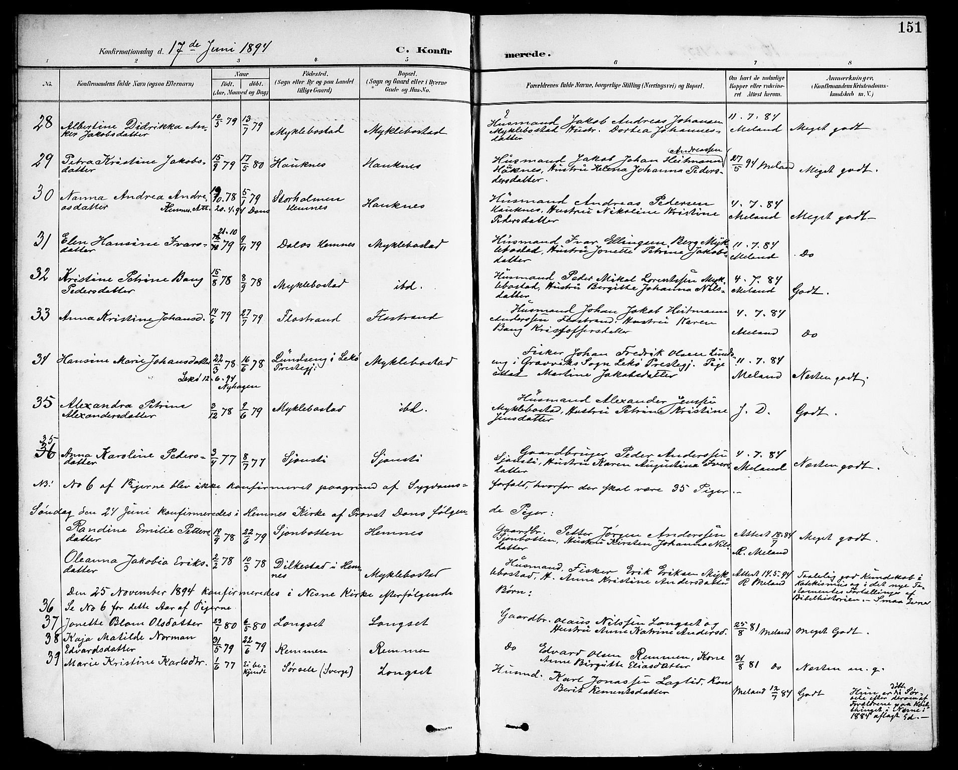 Ministerialprotokoller, klokkerbøker og fødselsregistre - Nordland, SAT/A-1459/838/L0559: Parish register (copy) no. 838C06, 1893-1910, p. 151