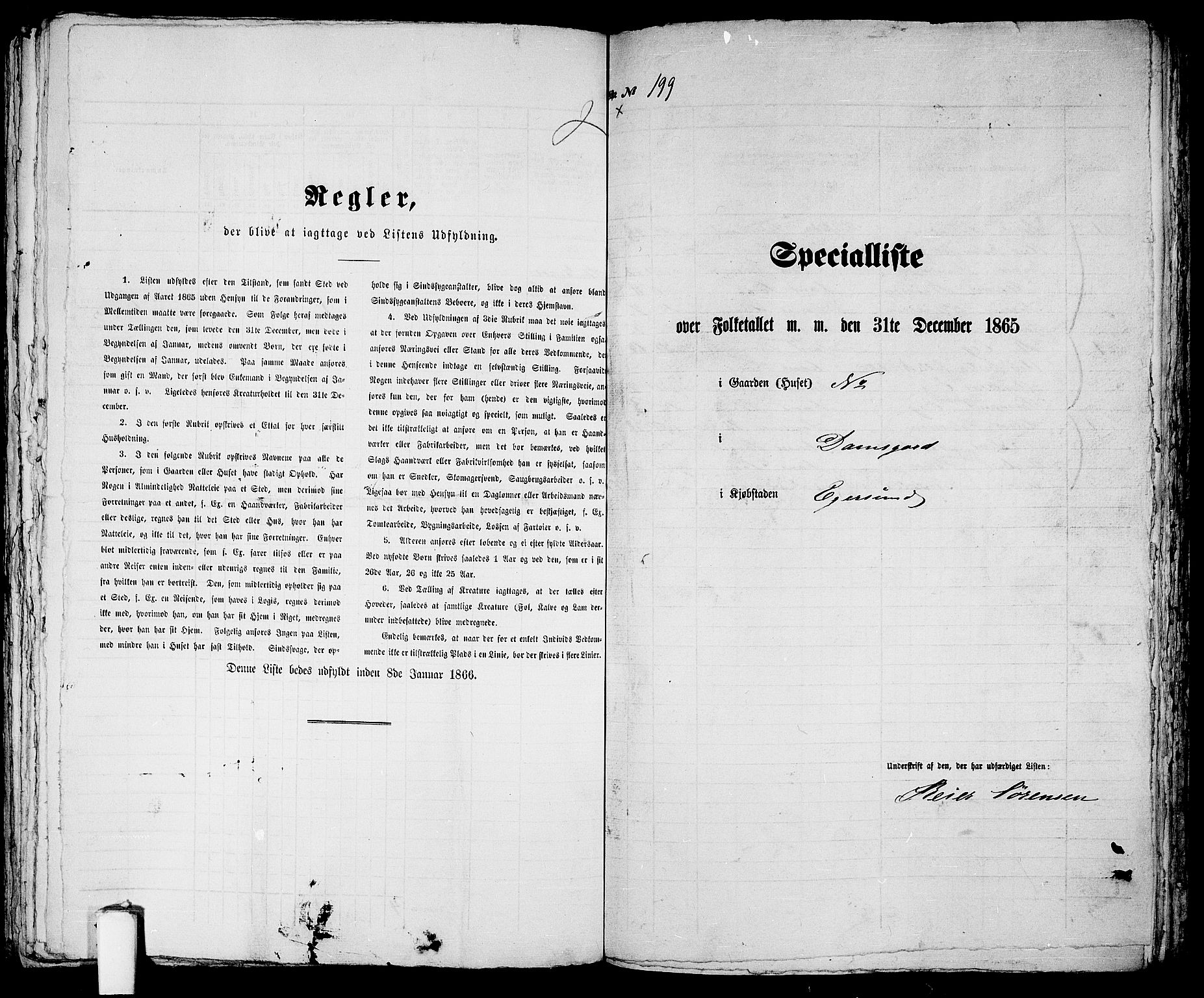 RA, 1865 census for Eigersund parish, Egersund town, 1865, p. 410