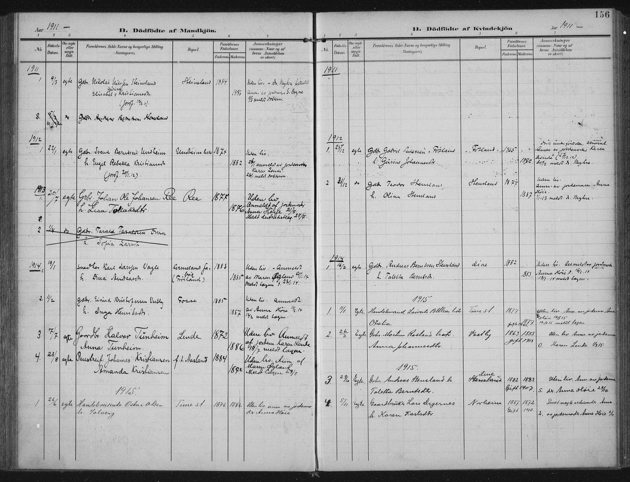 Lye sokneprestkontor, SAST/A-101794/002/A/L0001: Parish register (official) no. A 12, 1904-1920, p. 156