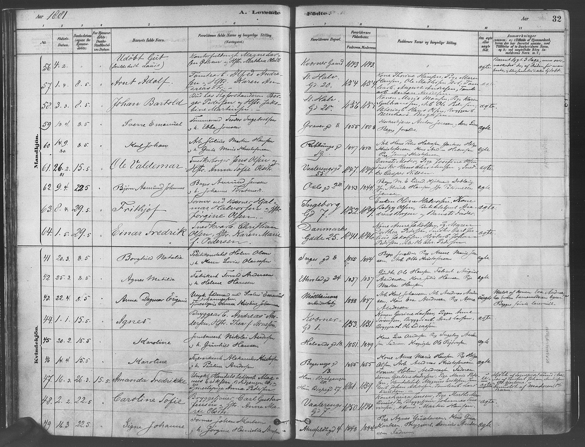 Gamlebyen prestekontor Kirkebøker, SAO/A-10884/F/Fa/L0005: Parish register (official) no. 5, 1878-1889, p. 32